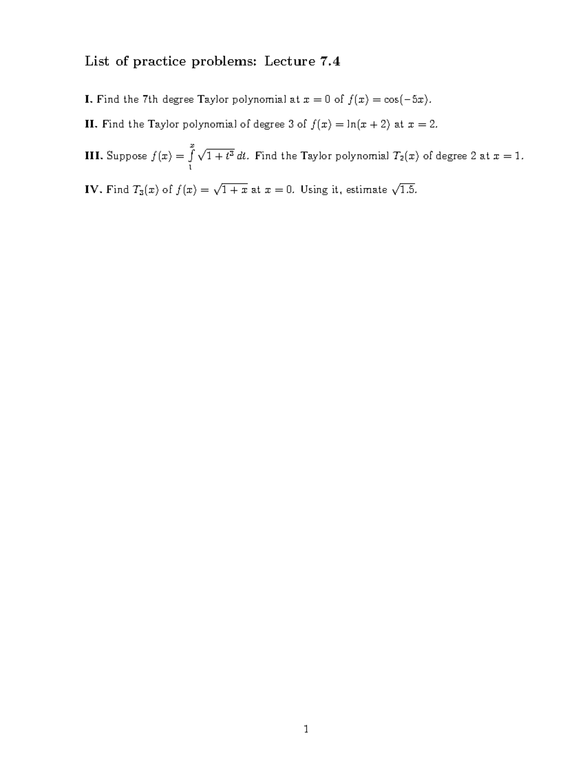 Practice Problems: Lecture 7 - Taylor Polynomials and Estimations - Studocu