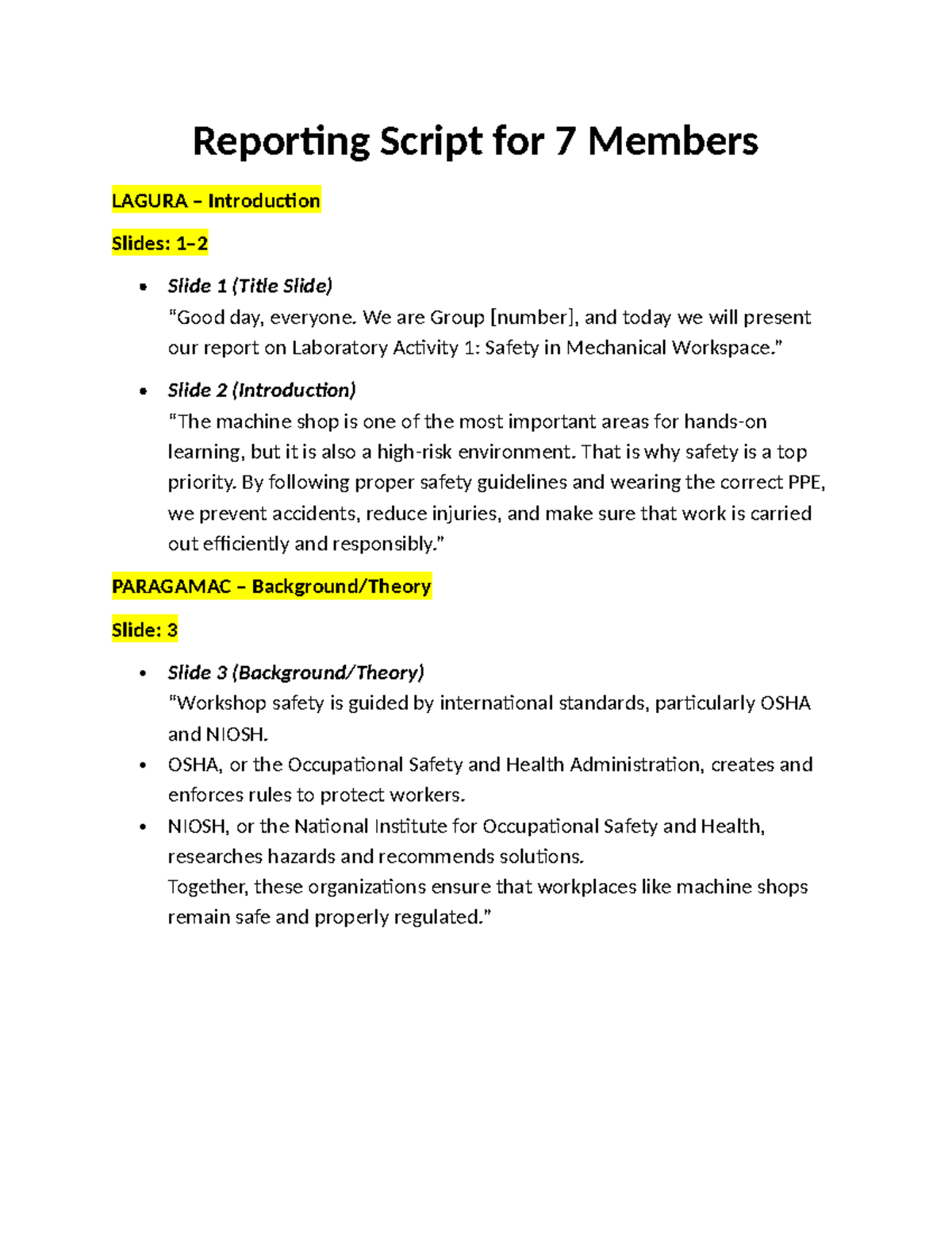 MDF Report Script: Safety in Mechanical Workshop (LAGURA) - Studocu