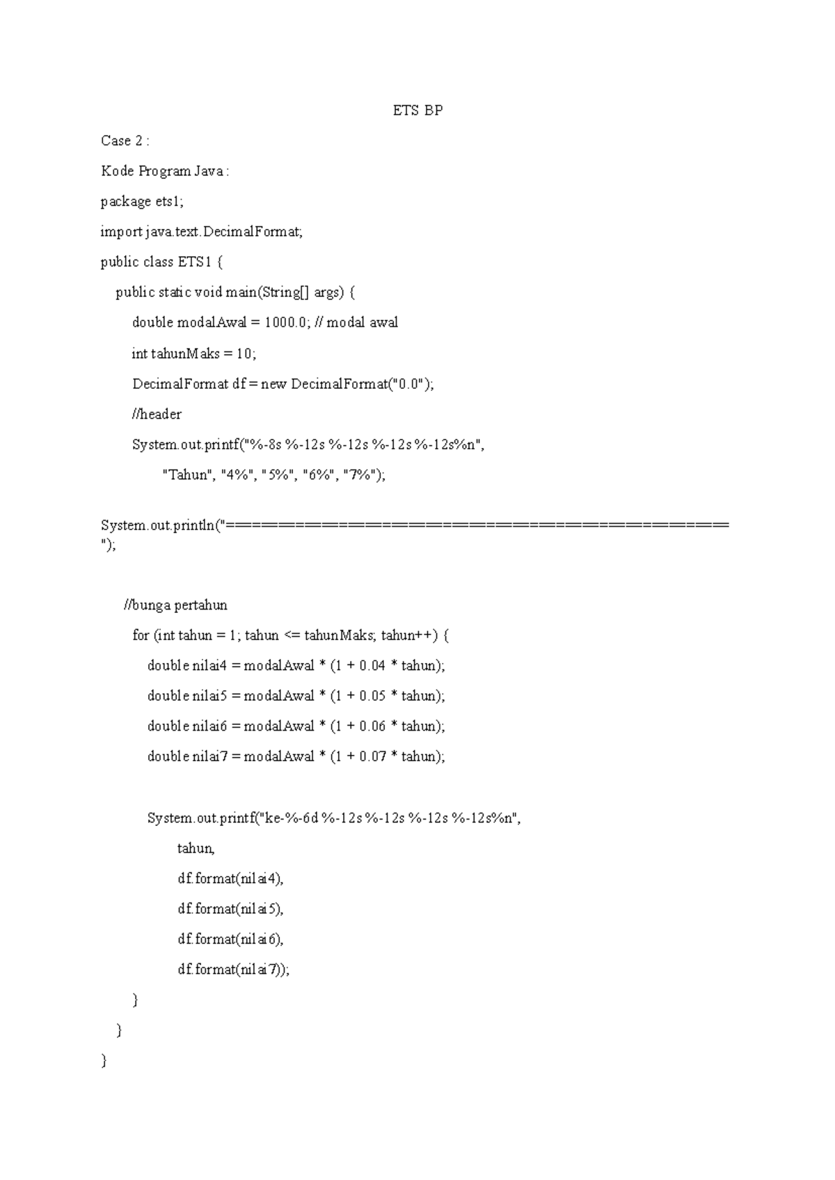 ETS BP - Java Program for Compound Interest Calculation - Studocu