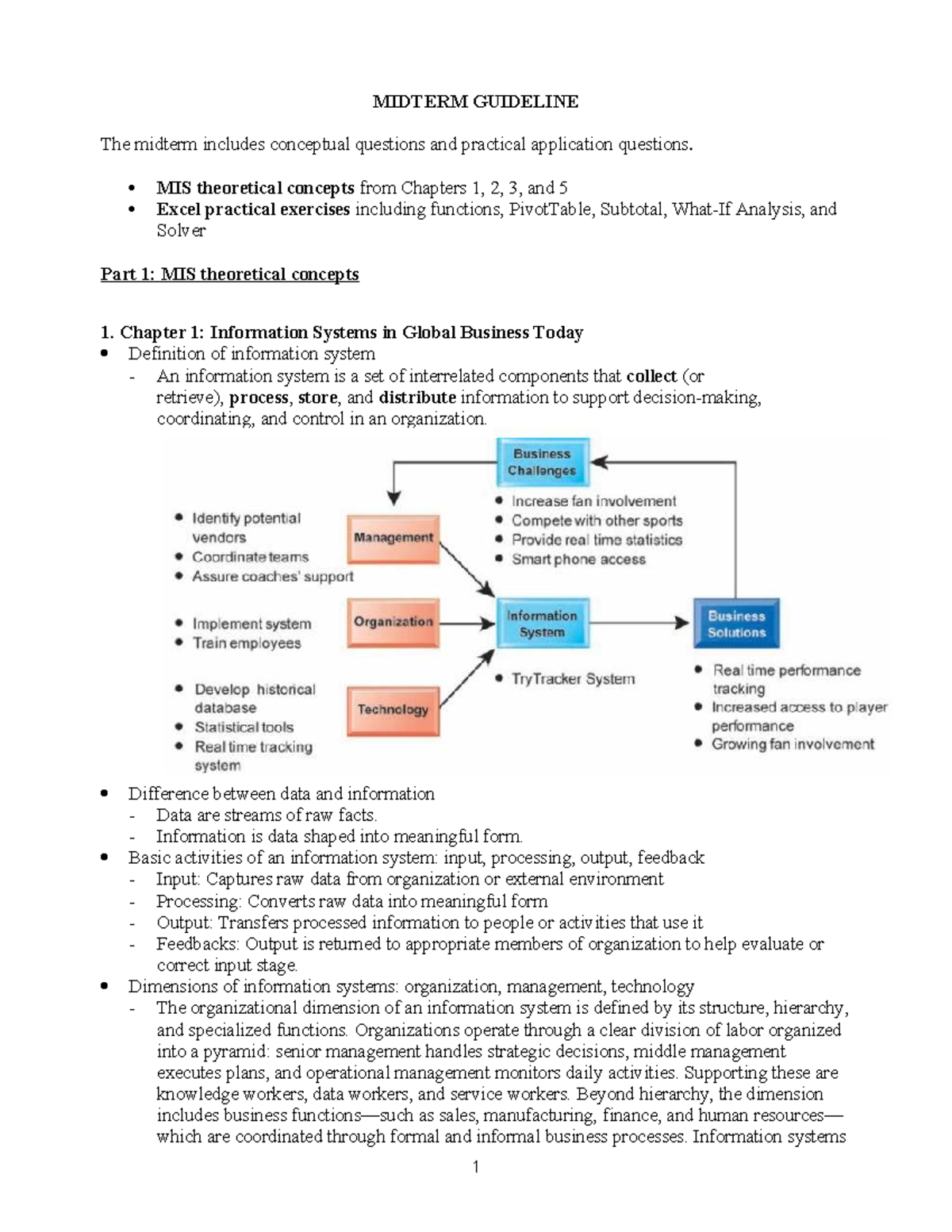 MIS Midterm Study Guide: Key Concepts from Chapters 1, 2, 3, and 5 ...