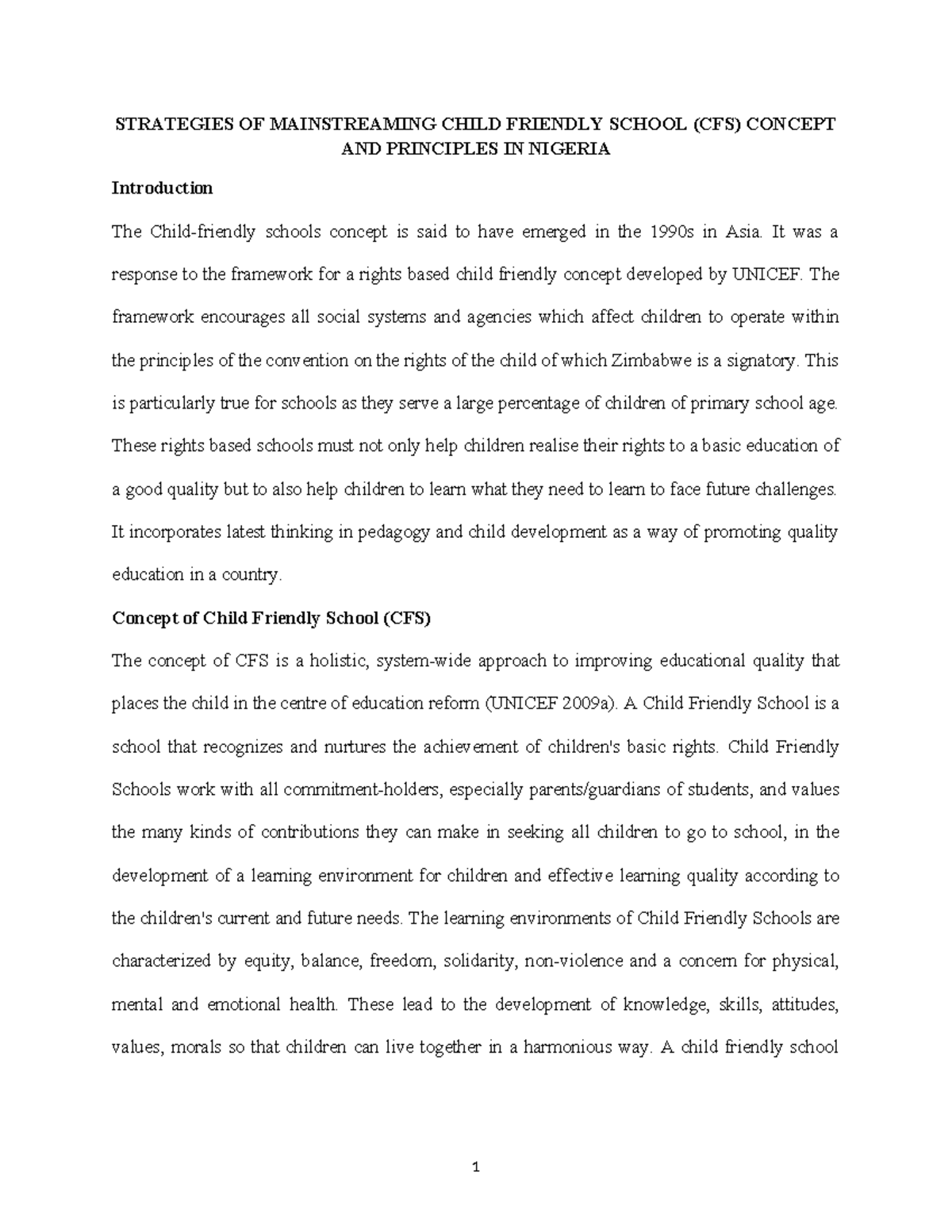 CFS 101: Strategies for Mainstreaming Child Friendly Schools in Nigeria ...