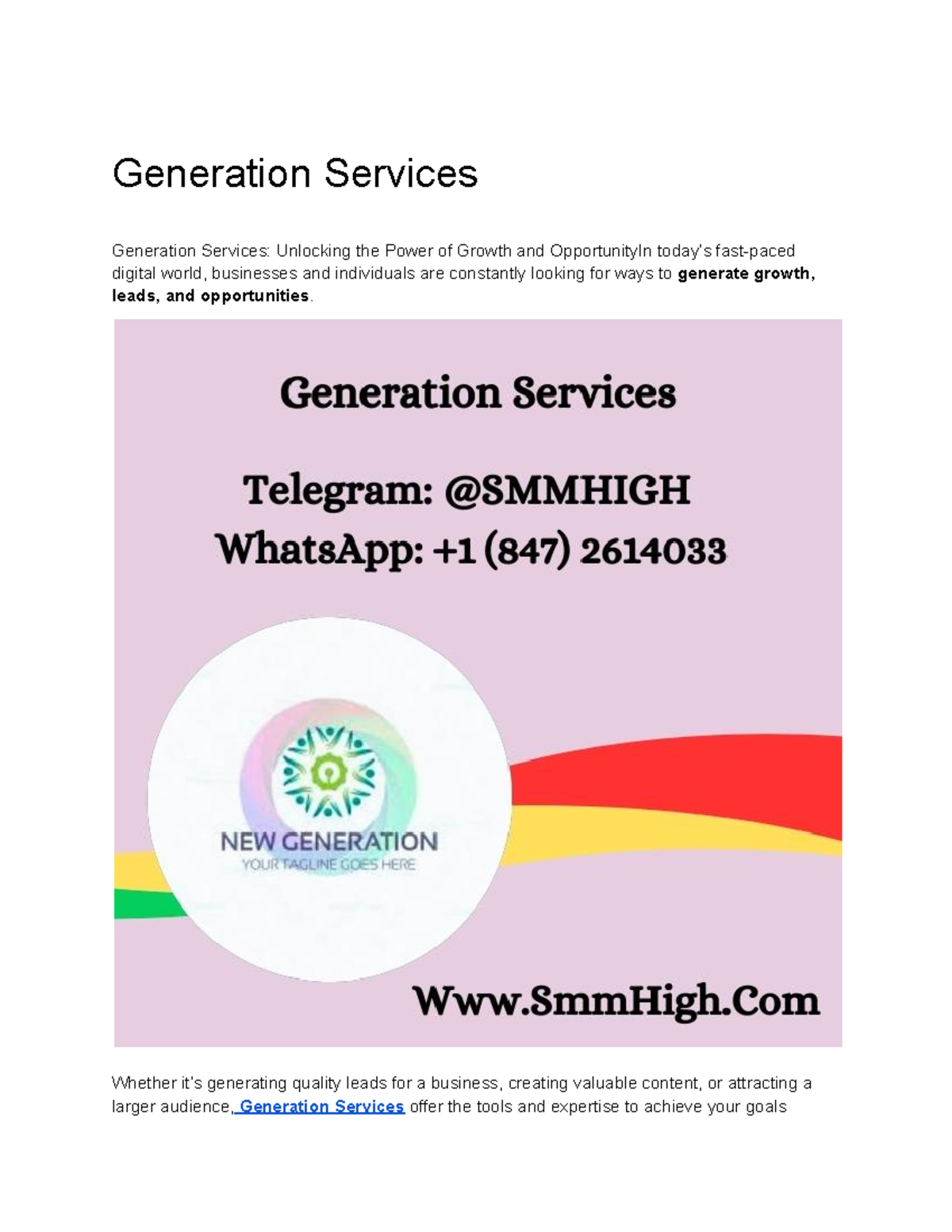 Generation Services - Generation Services Generation Services ...