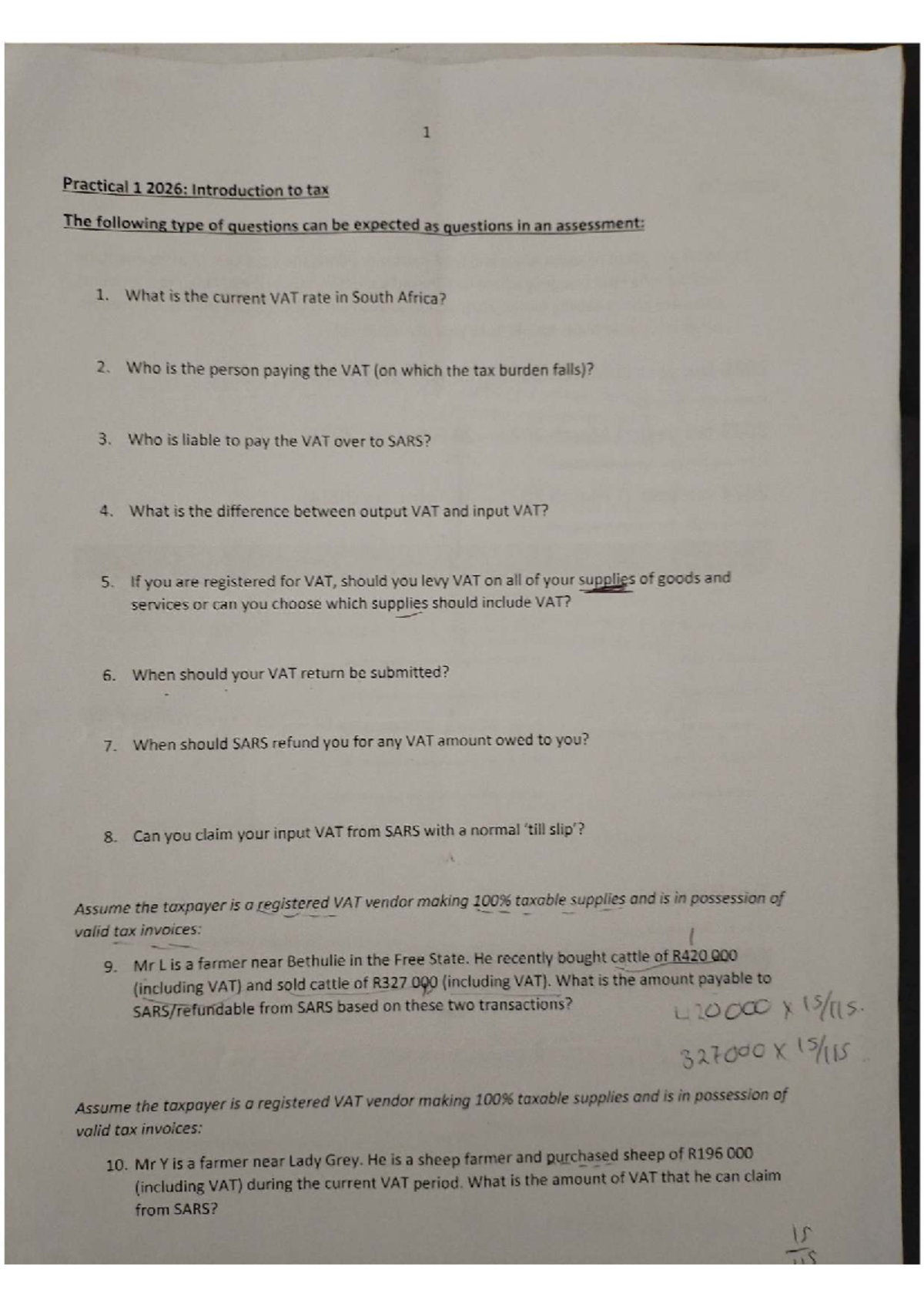 Practical 1 2026: VAT Assessment Questions and Scenarios - Studocu