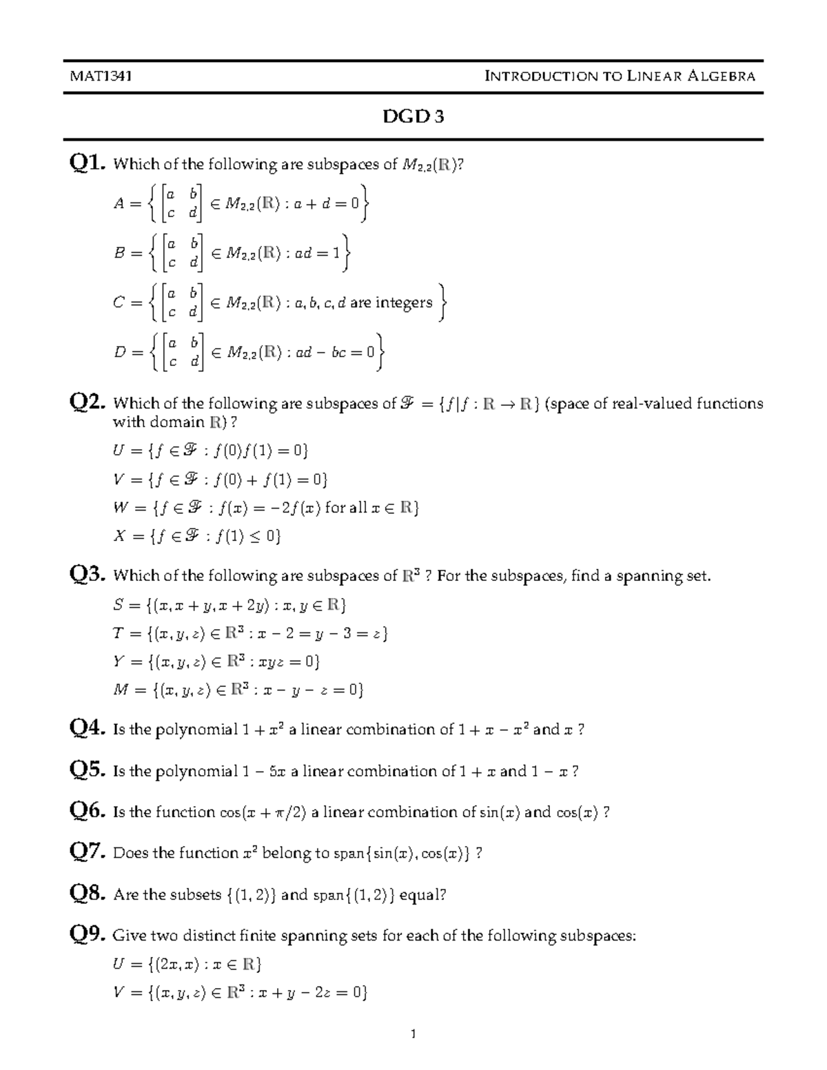Linear Algebra Questions - MAT1341 DGD 3 - Studocu
