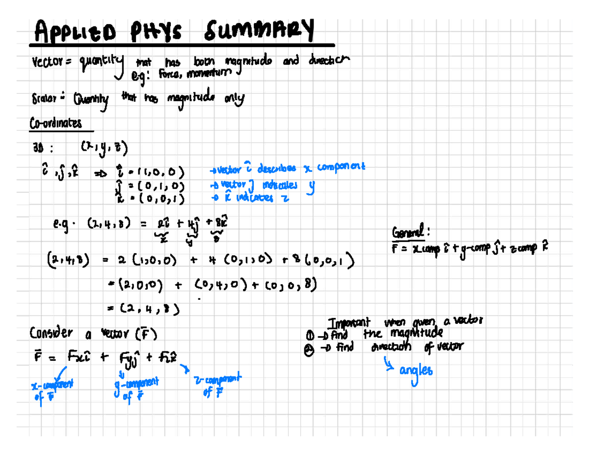 APPLIED PHYS 101: Vectors and Force Summary Notes - Studocu