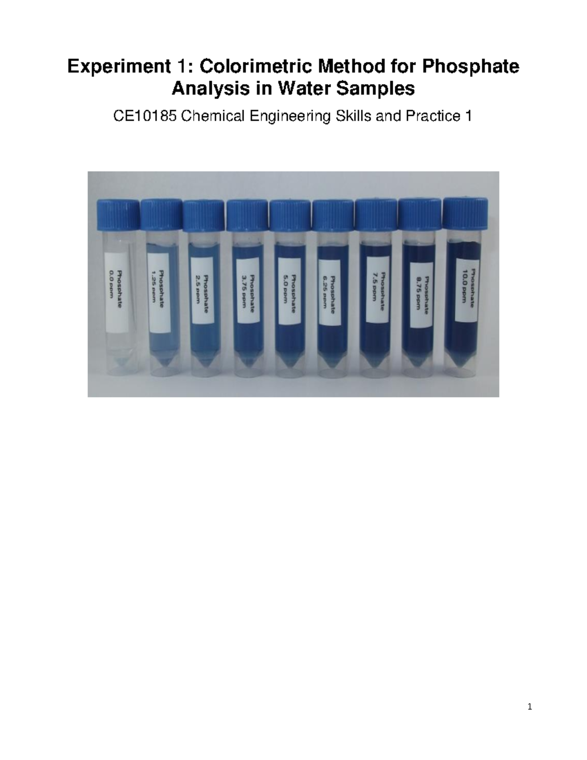 **CHEM101: Colorimetric Analysis of Phosphate in Tap Water Samples ...