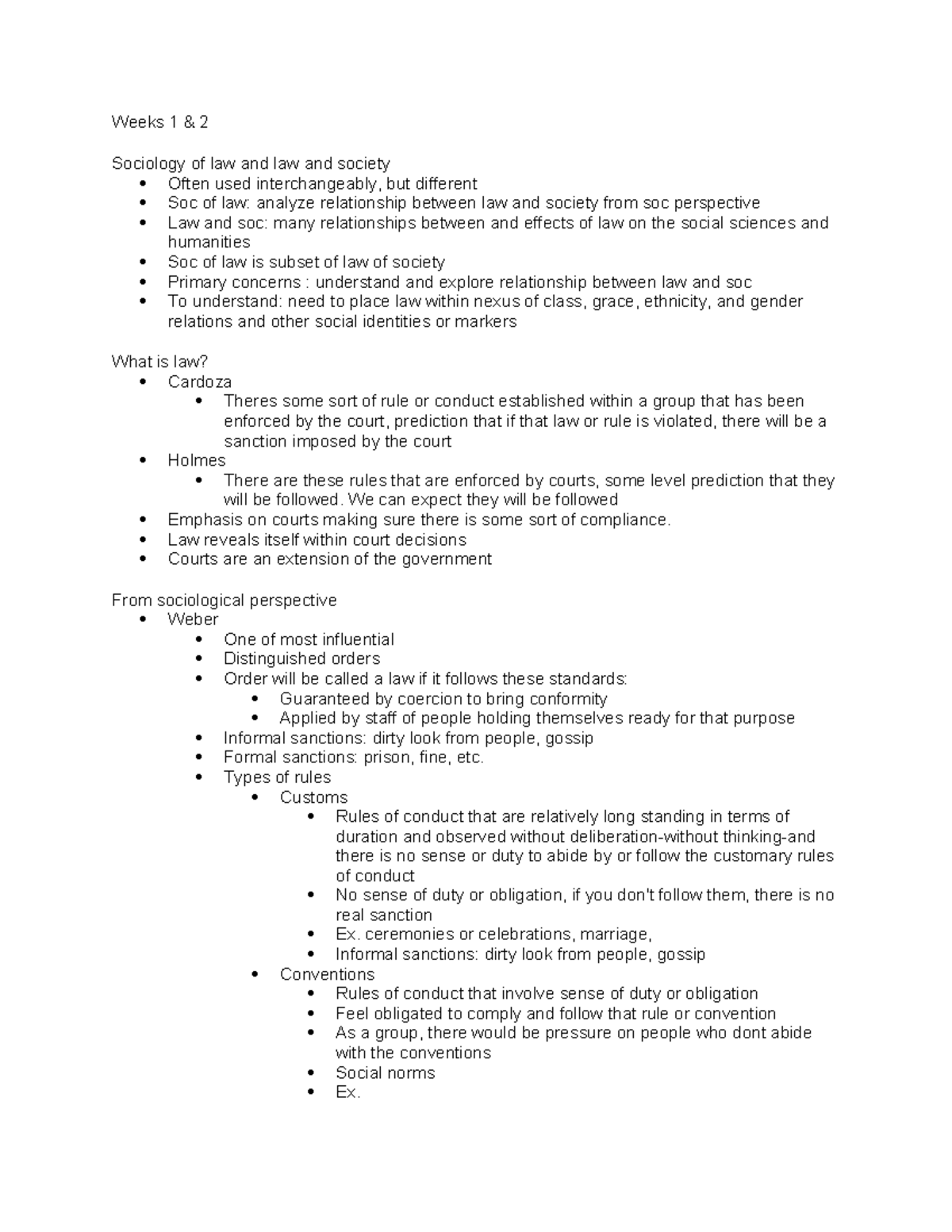Notes law and soc week 1 - Weeks 1 & 2 Sociology of law and law and ...