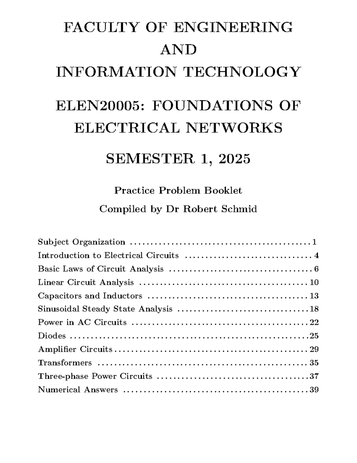 Problem Booklet - FACULTY OF ENGINEERING AND INFORMATION TECHNOLOGY ...