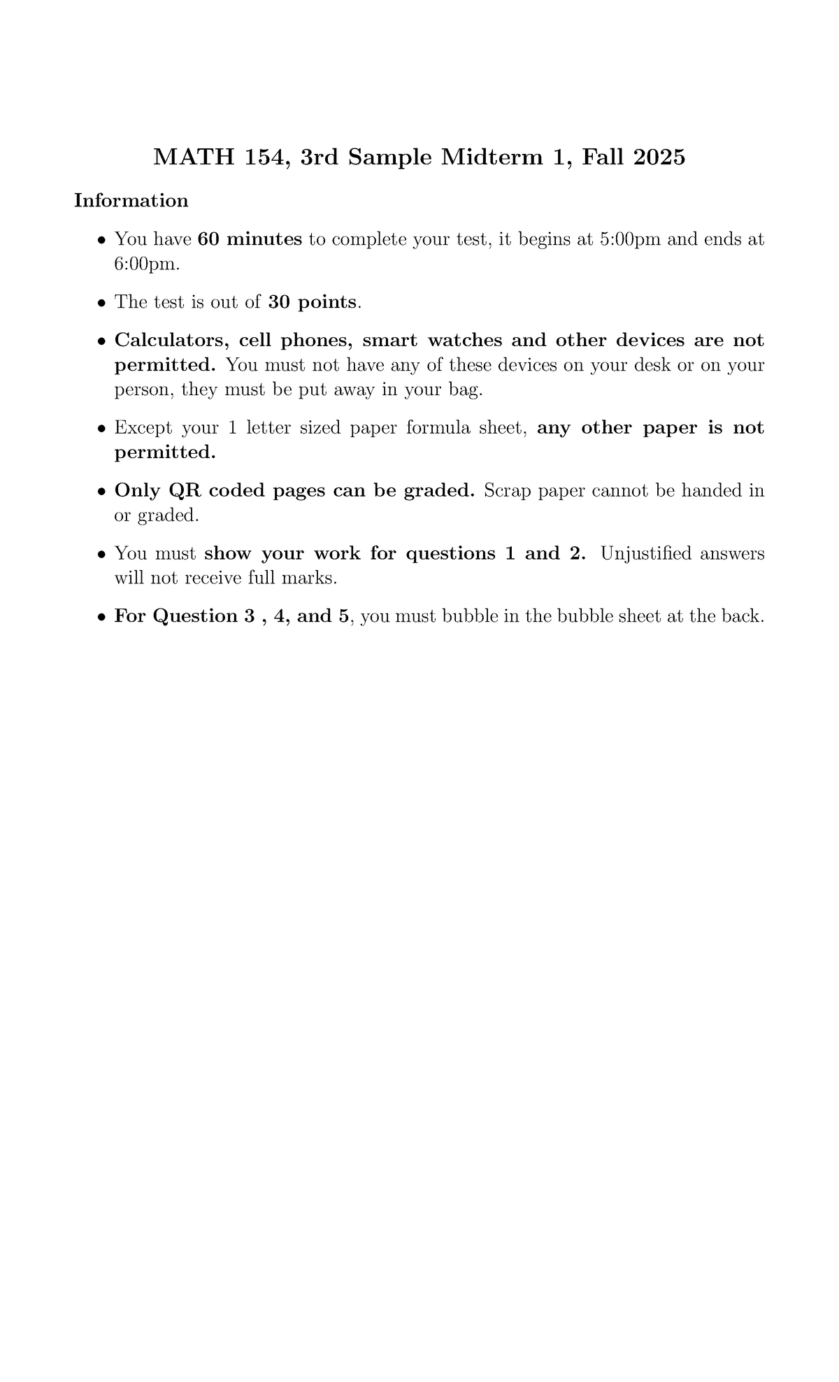 MATH 154, 3rd Sample Midterm 1 Guidelines, Fall 2025 - Studocu