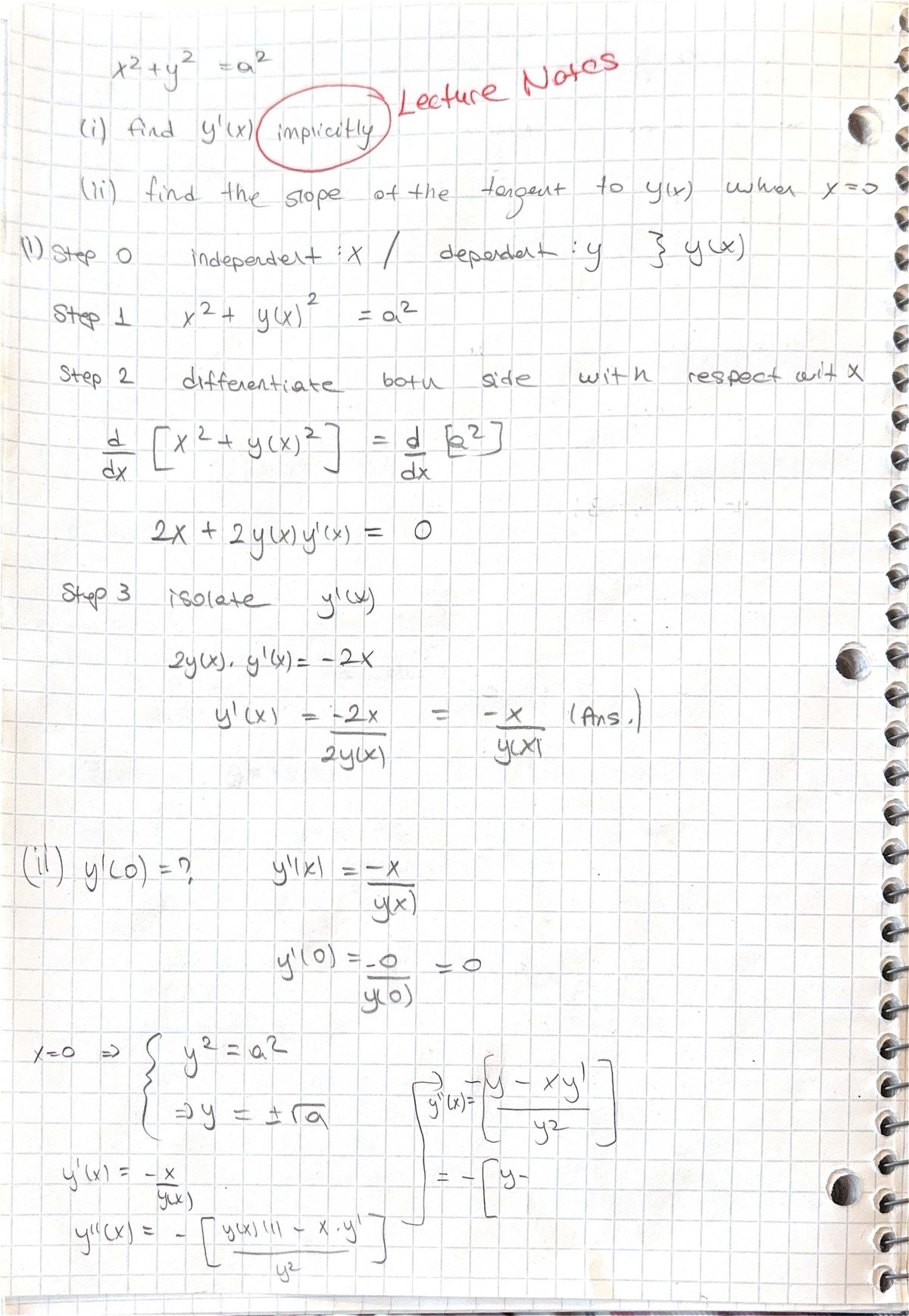 Lecture Notes: Implicit Differentiation and Slope of Tangents - Studocu