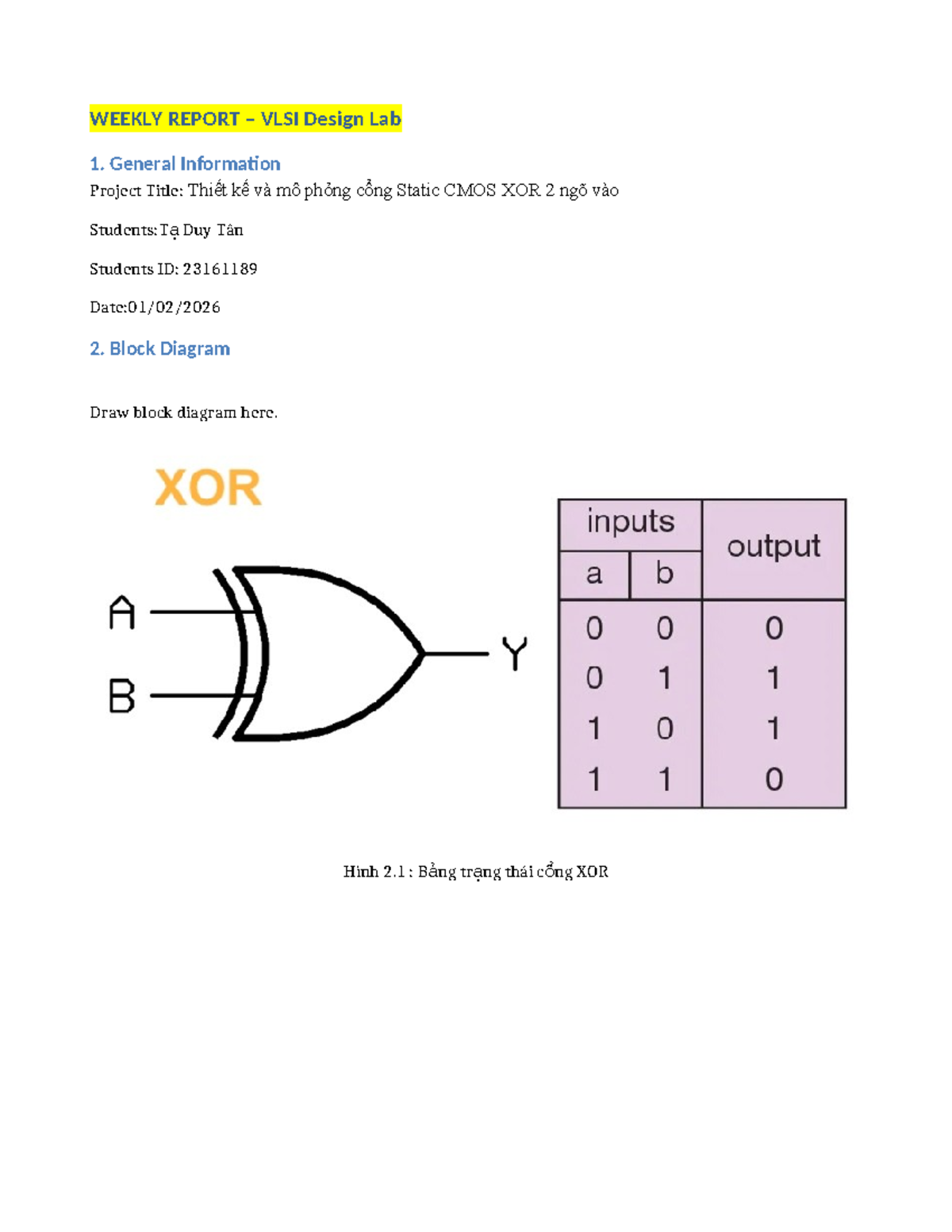 Weekly Report: VLSI Design Lab - Static CMOS XOR Project - Studocu