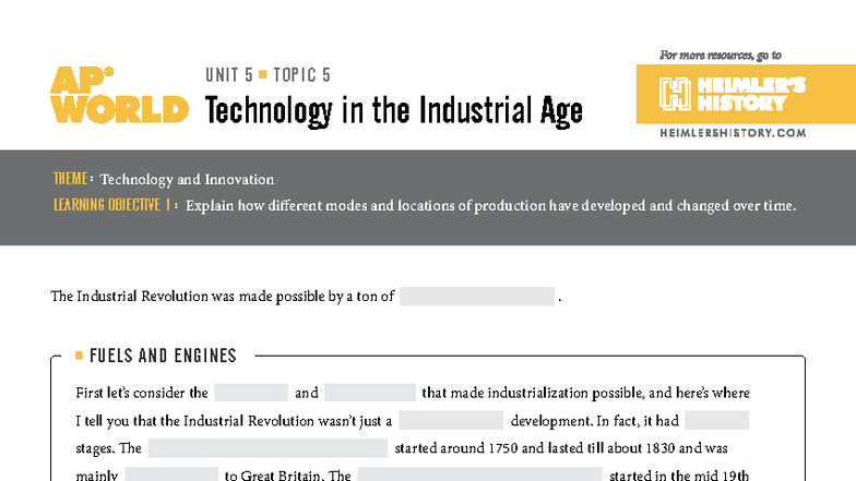 AP World Unit 5 Topic 5: Technology and Innovation in the Industrial ...
