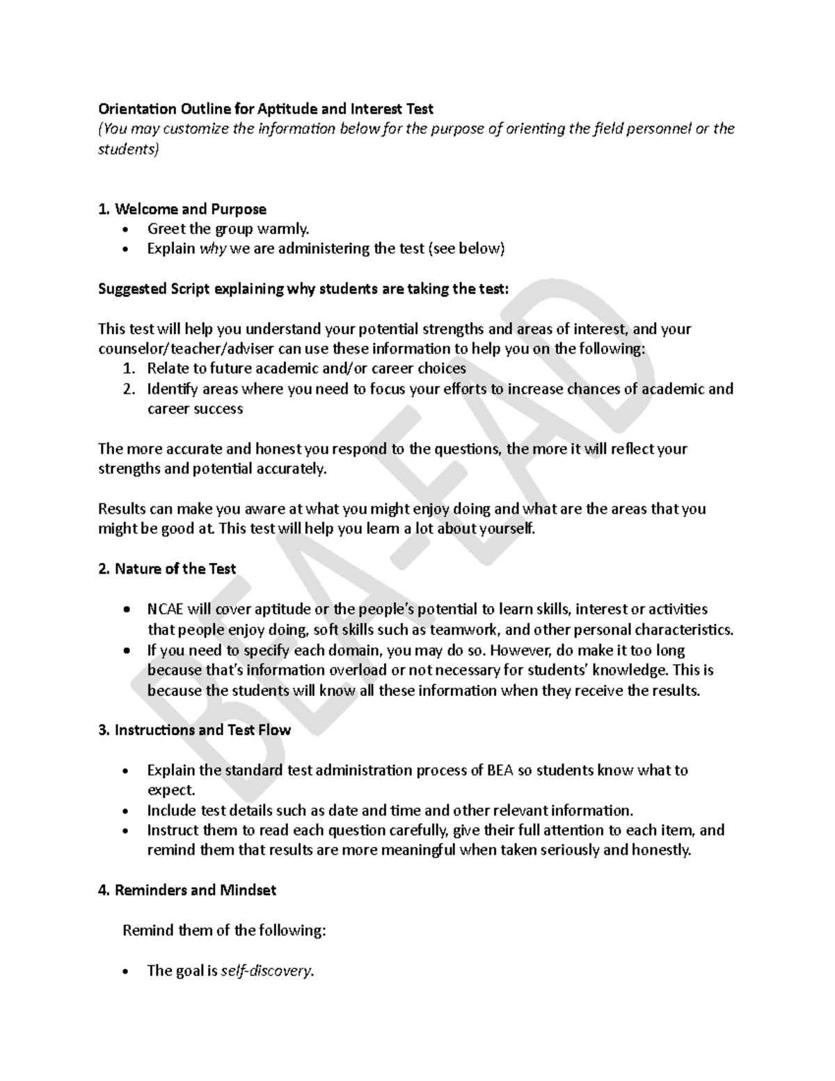 NCAE Orientation Outline for Aptitude & Interest Test - Studocu
