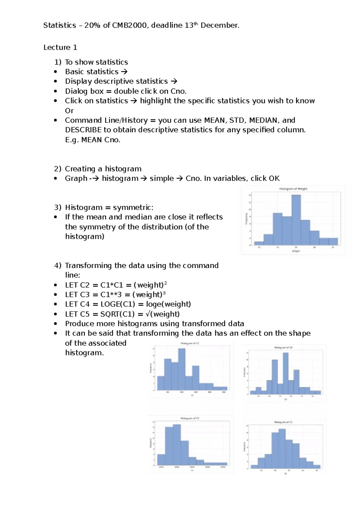 Statistics Notes: Lecture 1 - Descriptive Stats & Histograms (Deadline ...