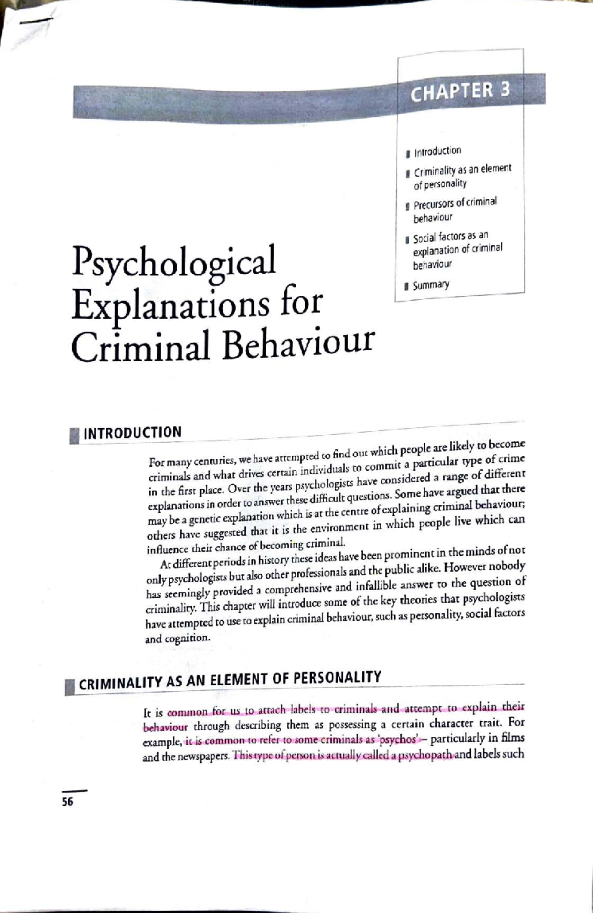 CHAPTER 3: Psychological Explanations of Criminal Behaviour (Forensic ...