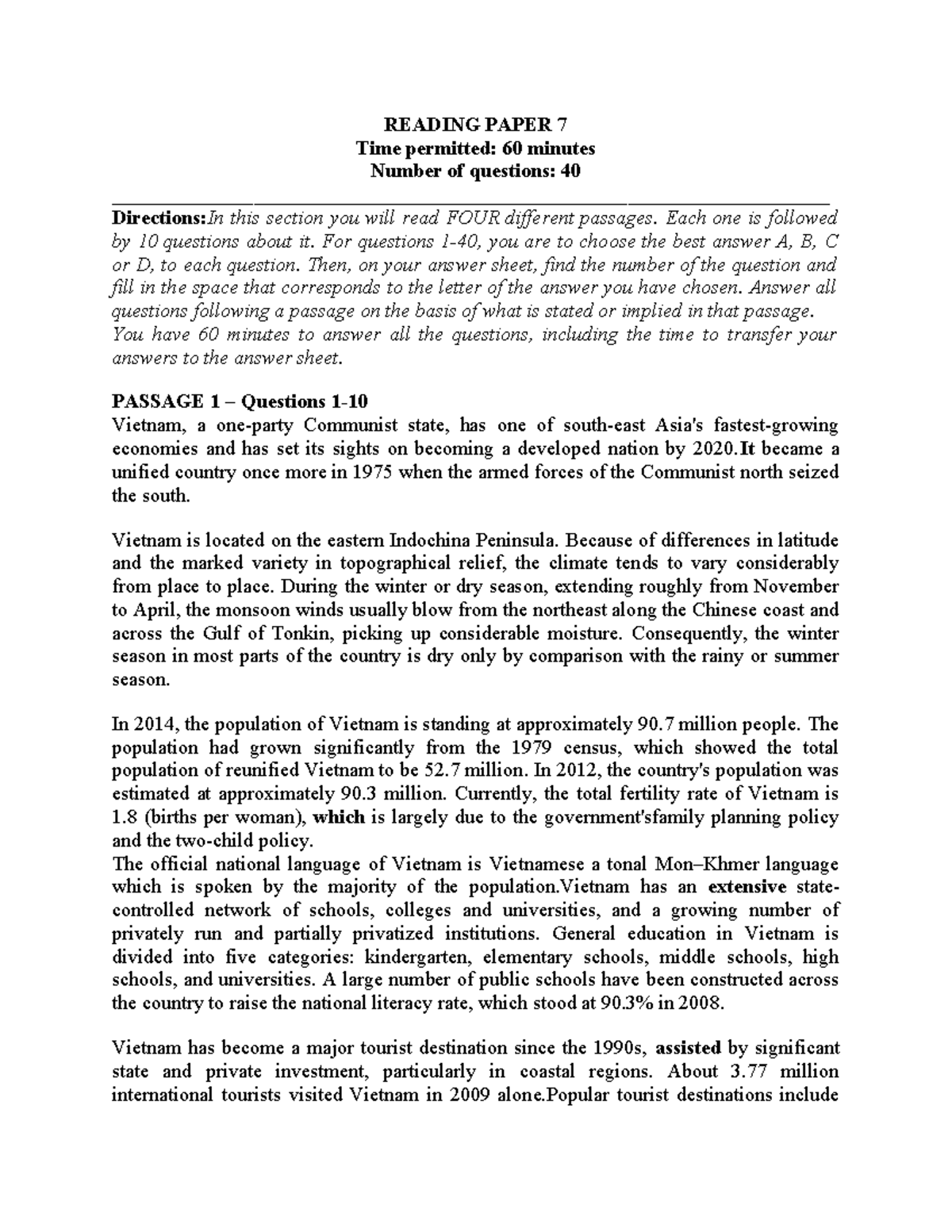 Reading Paper 7: Comprehensive Analysis and Questions - Studocu