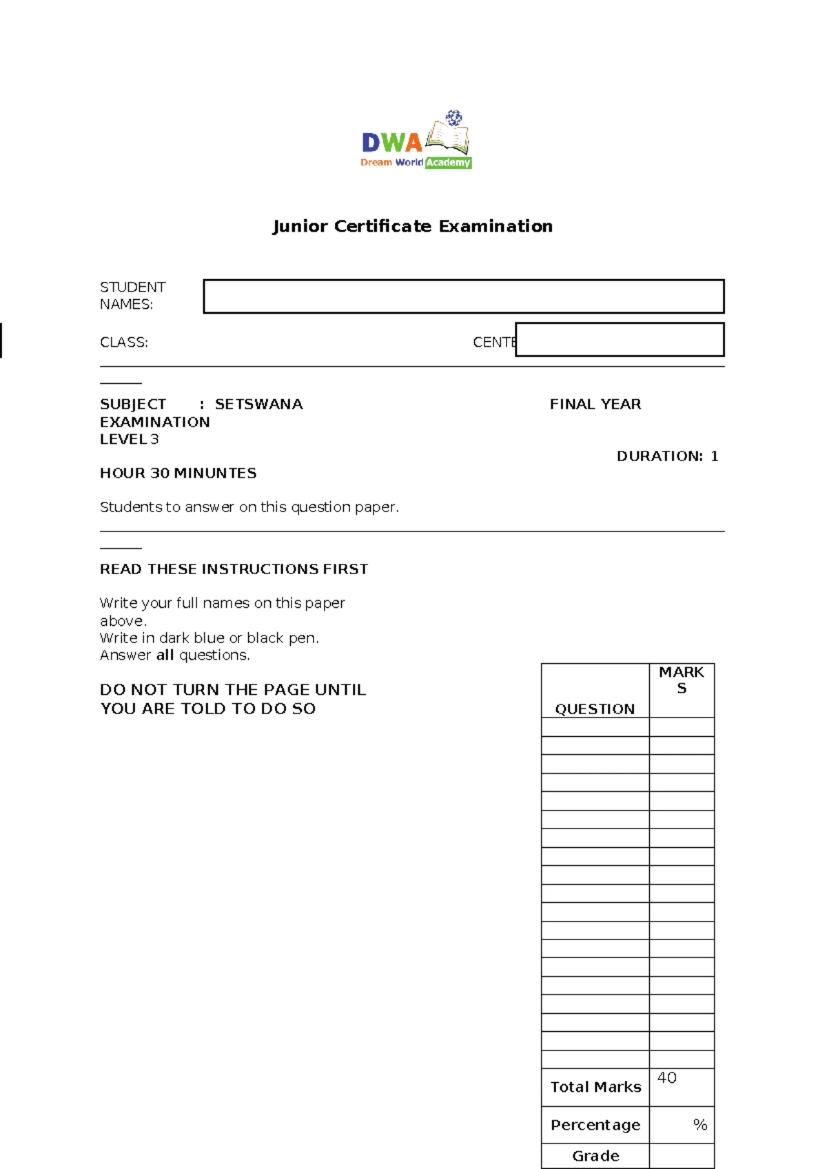 Paper 2 Revision 2 SETS - Setswana Practice Questions and Answers - Studocu