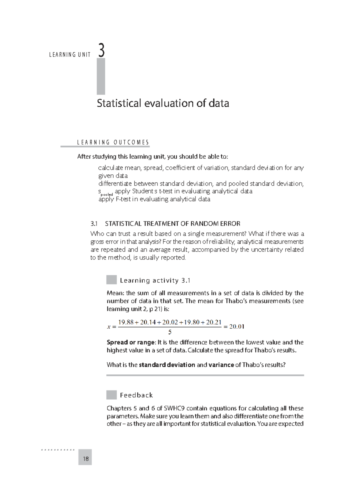 3 3 LEARNING UNIT 3: Statistical Evaluation of Data and Analysis ...