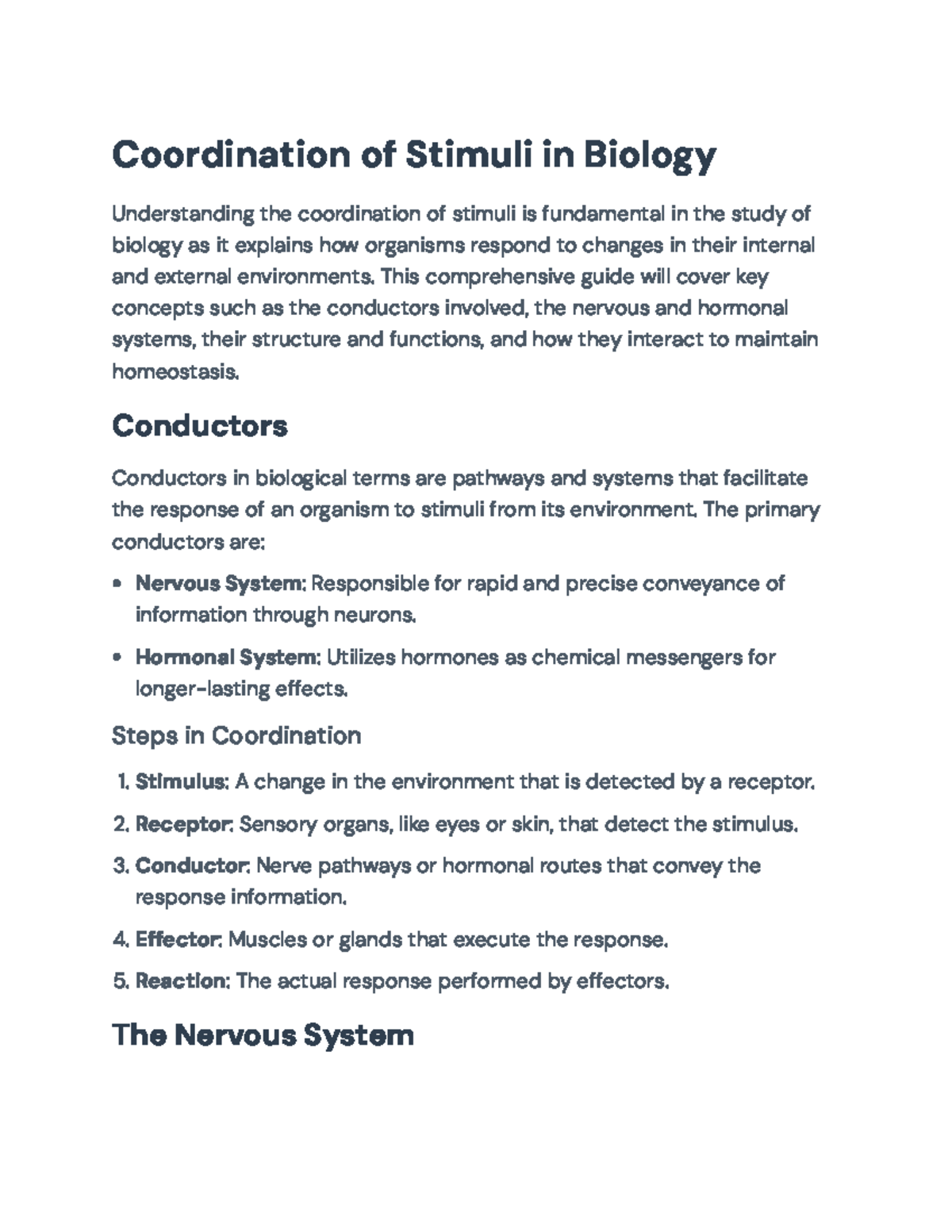 Coordination of Stimuli in Biology: Nervous & Hormonal Systems Overview ...