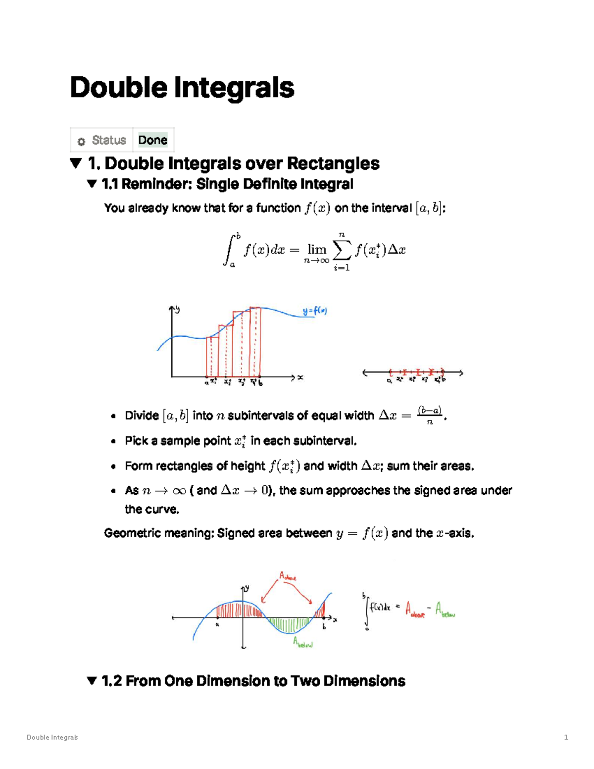 Double Integrals Lecture Notes: Understanding Volume and Area - Studocu