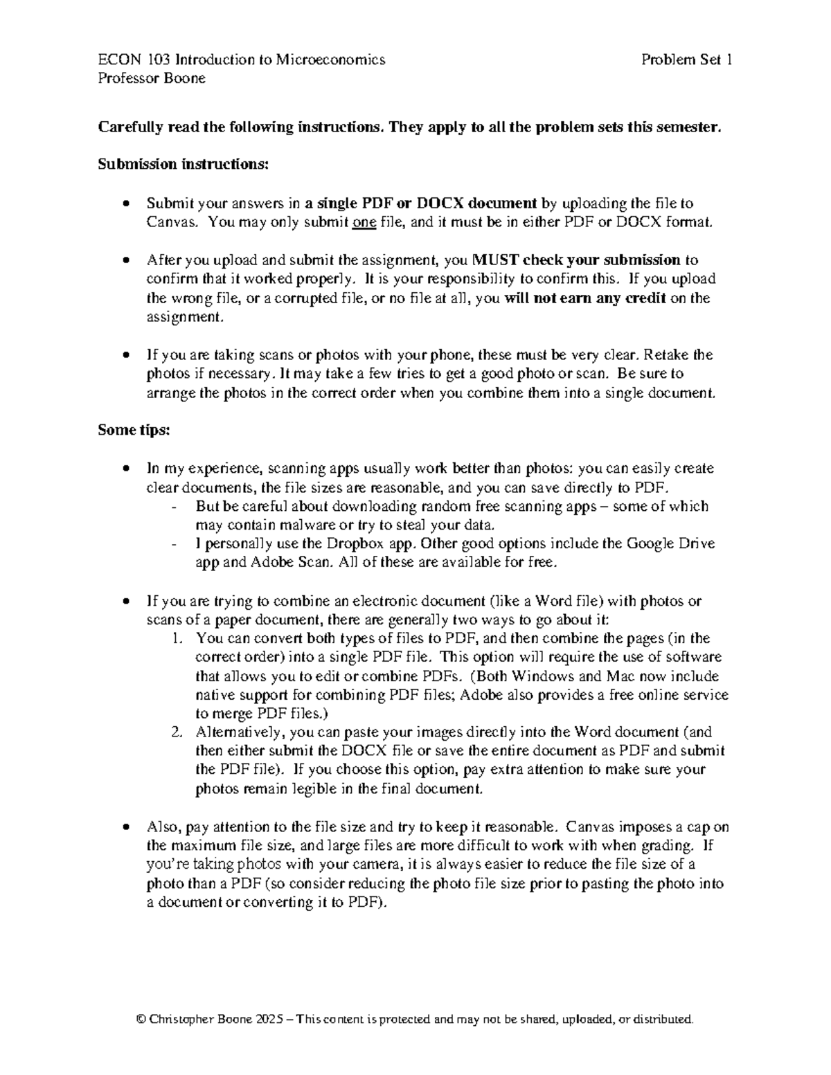 ECON 103 Problem Set 1: Microeconomic Concepts and Graphing Tasks - Studocu