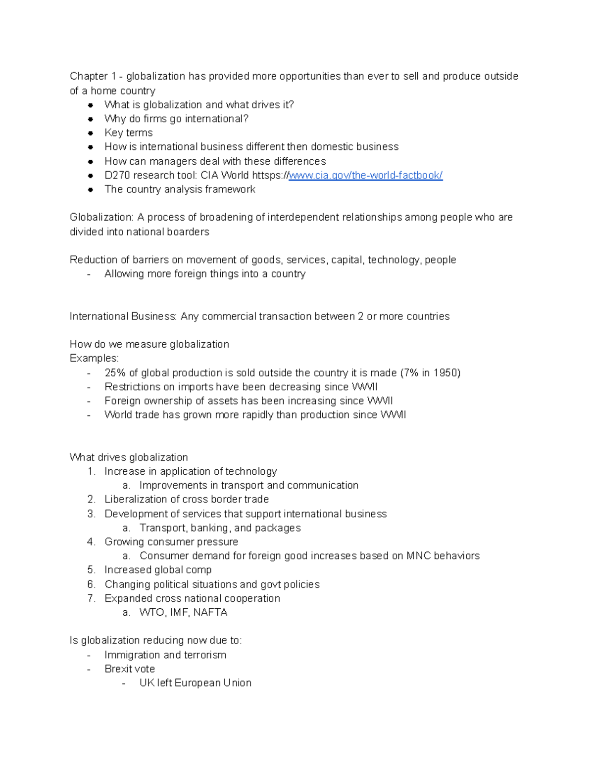 D270 Chapter 1: Understanding Globalization and International Business ...