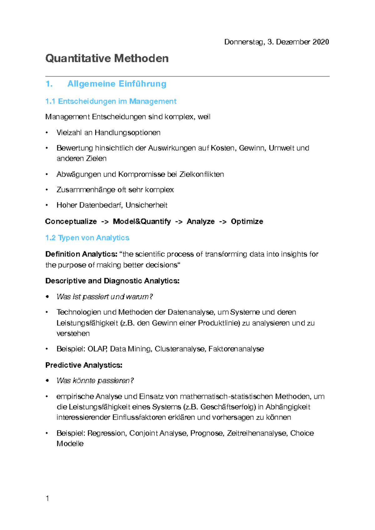 QM Zusammenfassung - Quantitative Methoden 1. Allgemeine Einführung 1 ...