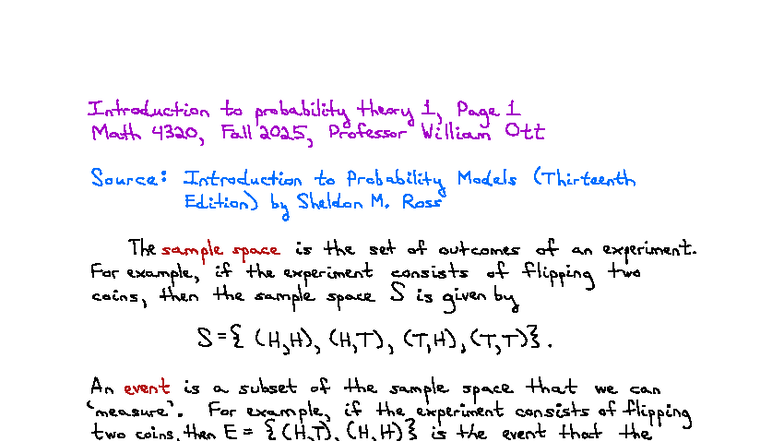 Introduction to Probability Theory 1 - Math 4320 Fall 2025 Final - Studocu