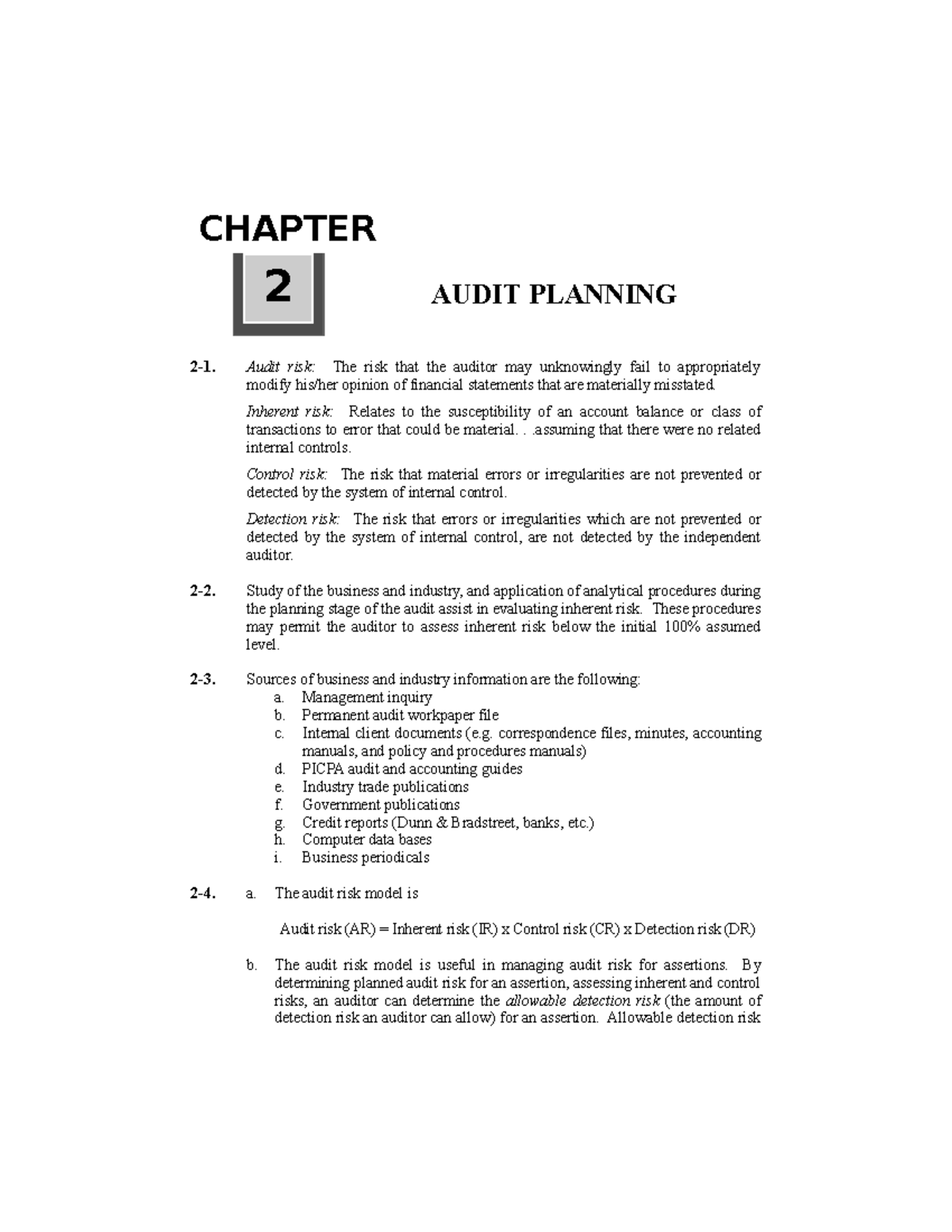 Chapter 02 - Key Concepts of Auditing and Risk Assessment - Studocu