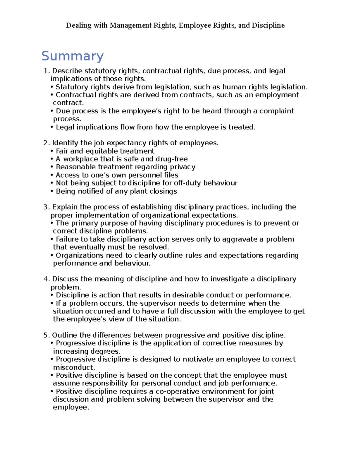 HR Dealing with Management Rights, Employee Rights, and Discipline ...