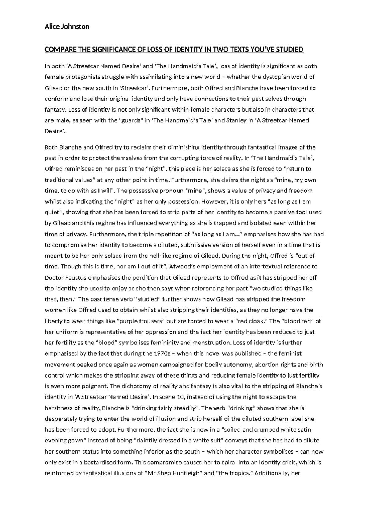 Comparative Analysis of Loss of Identity in Texts: A Streetcar Named ...