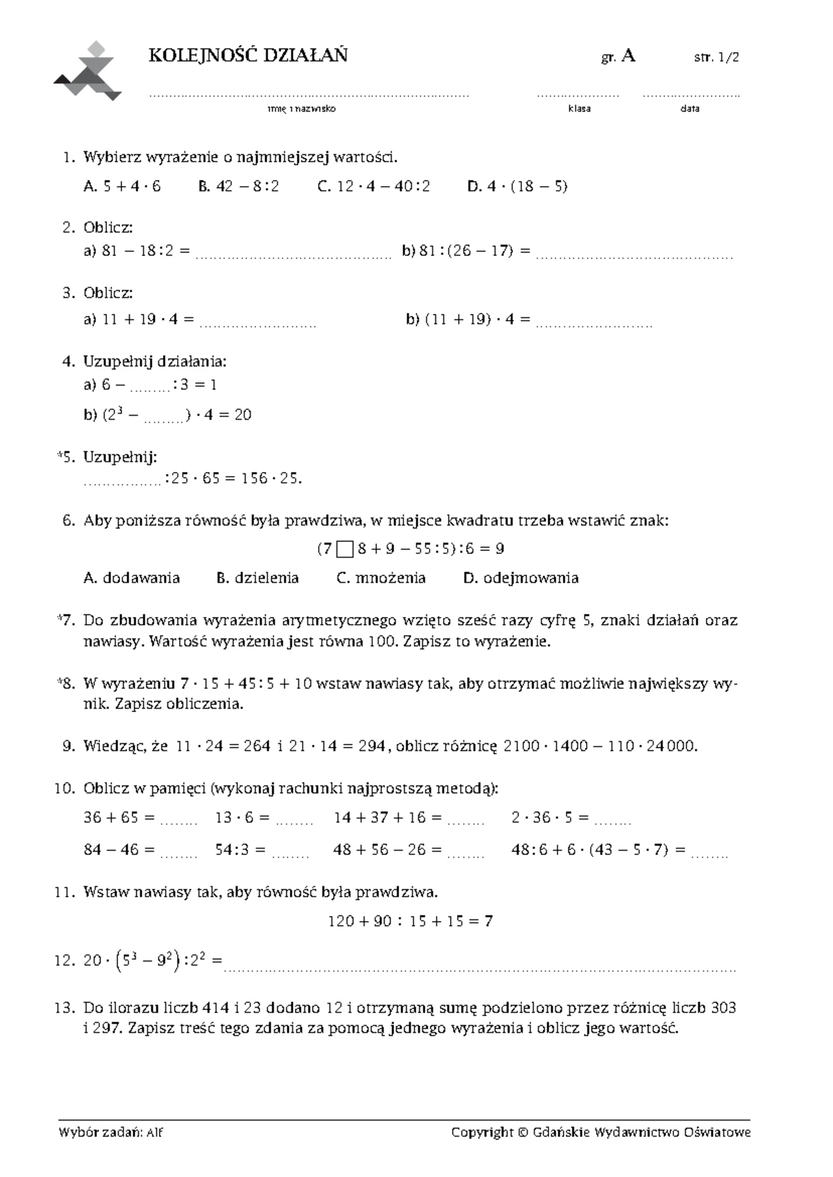 Sprawdzian-zbiór Zadan Matematyka Doczz Klasa 5 www.studocu.com