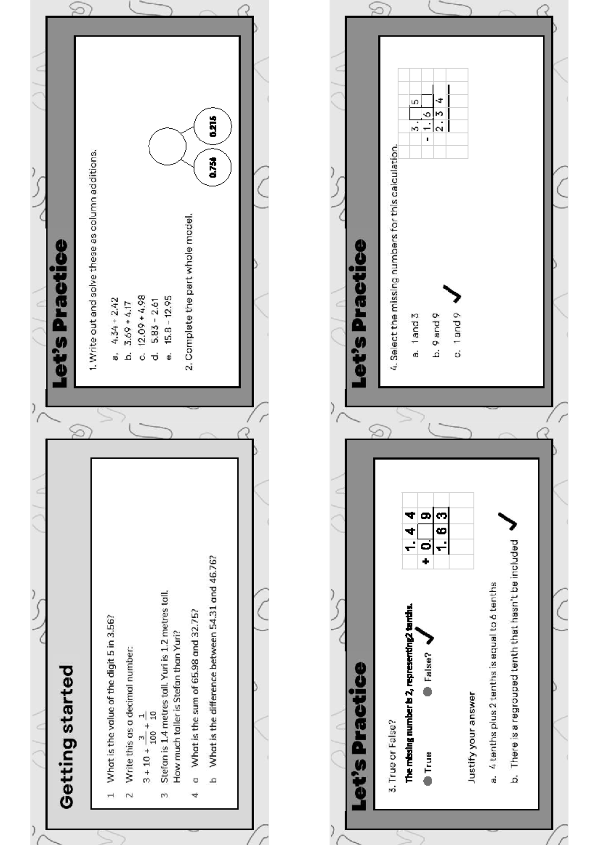 Math 2 - Practice 1: Column Addition and Decimal Problems - Studocu