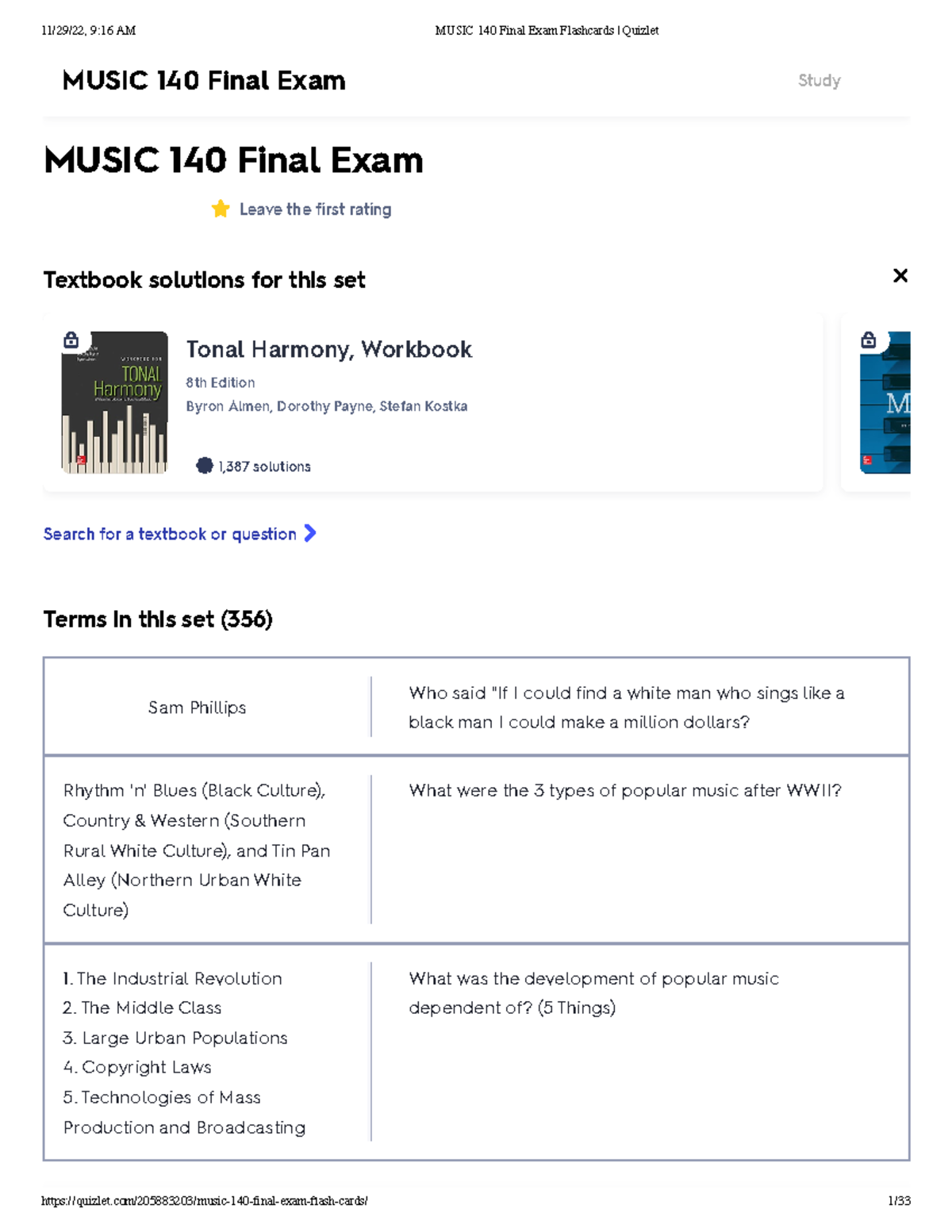 MUSIC 140 Final Exam Flashcards for Study and Review - Studocu