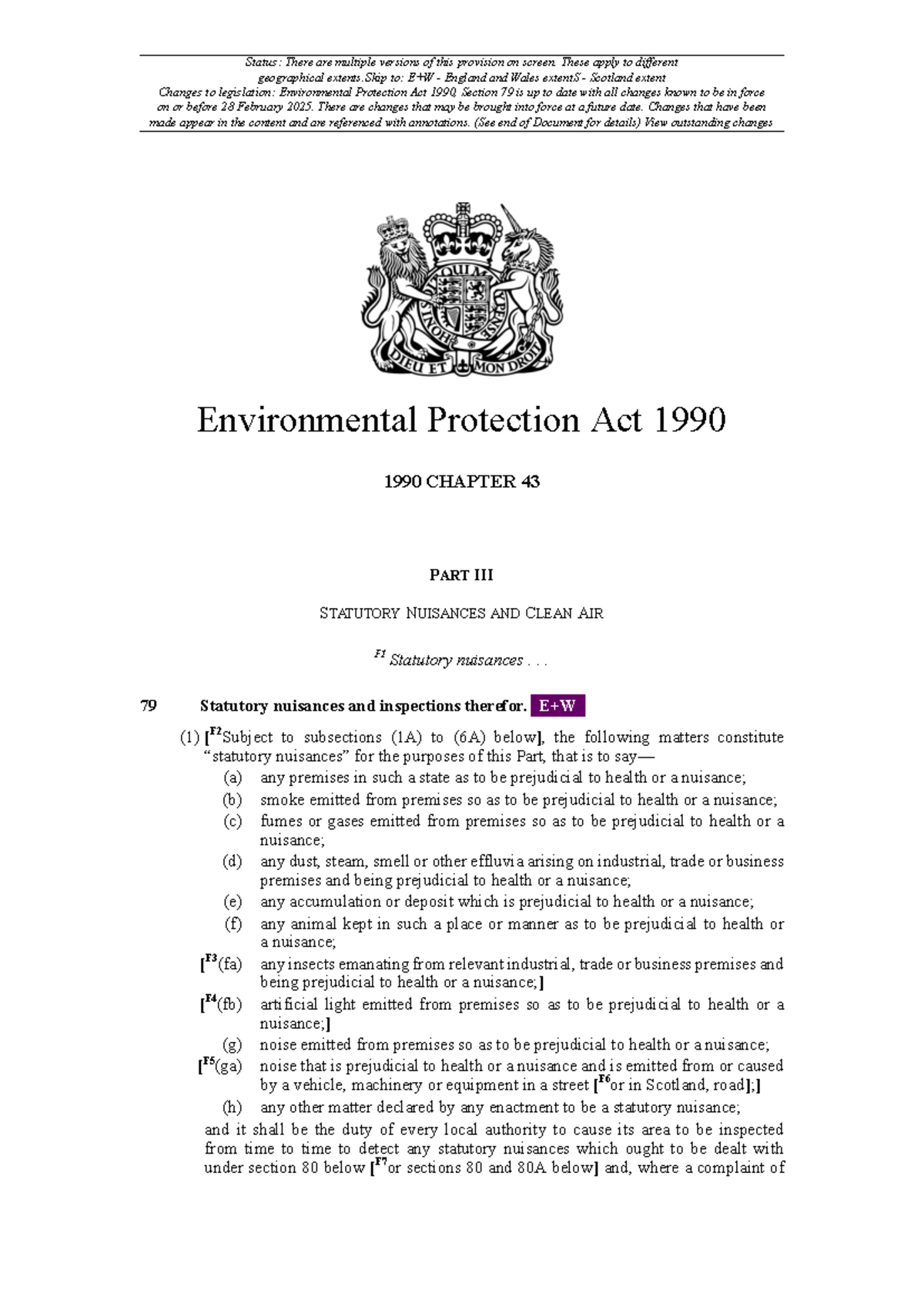 Environmental protection act - Status: There are multiple versions of ...
