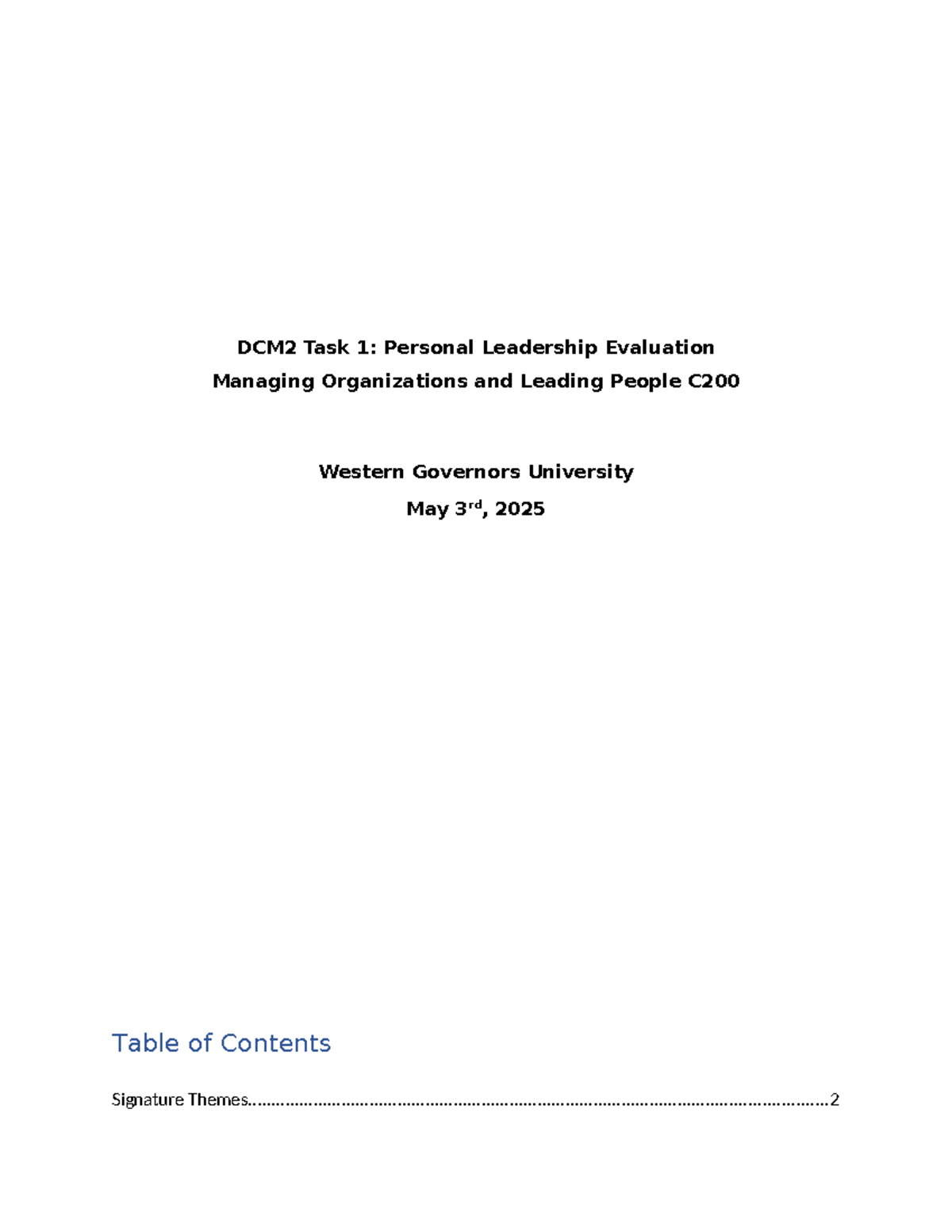 C200 DCM2 Task 1: Personal Leadership Evaluation and Improvement ...