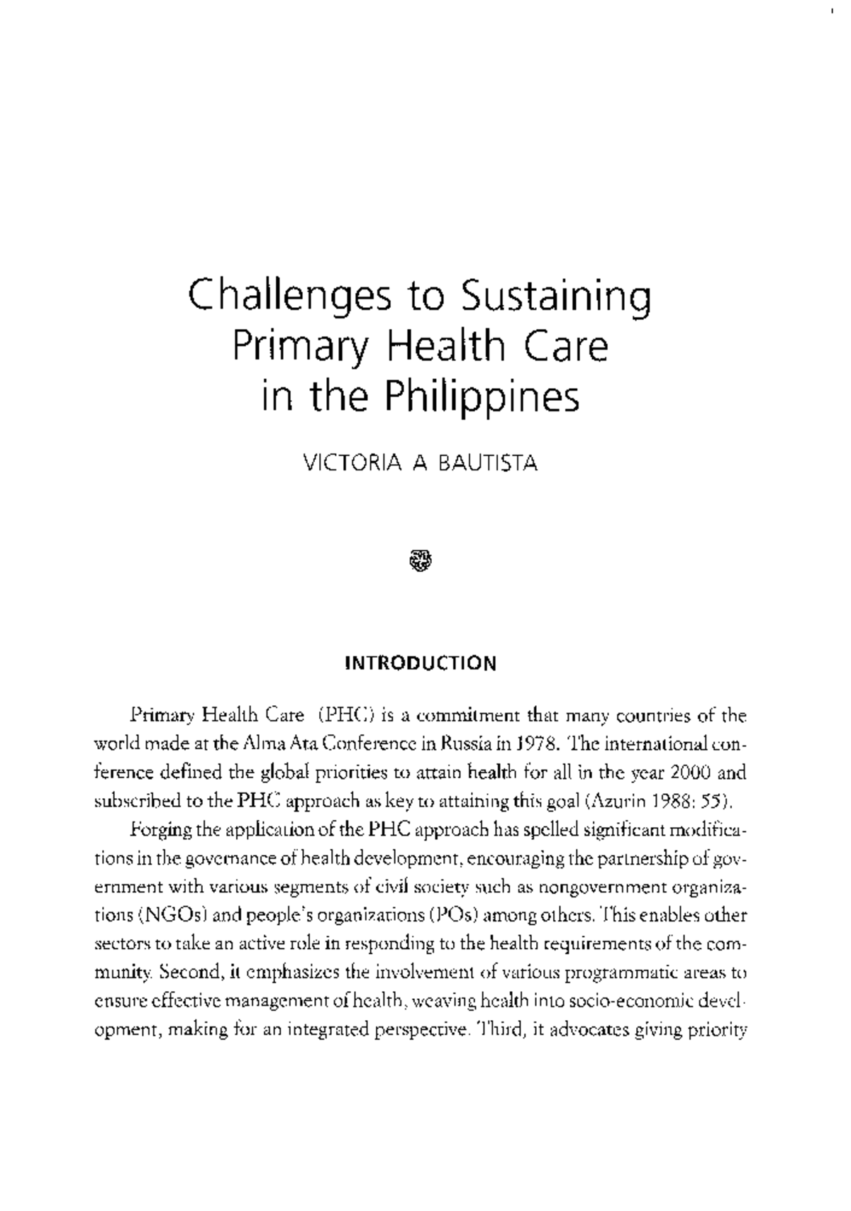 Sustaining Primary Healthcare in the Philippines: Key Challenges ...