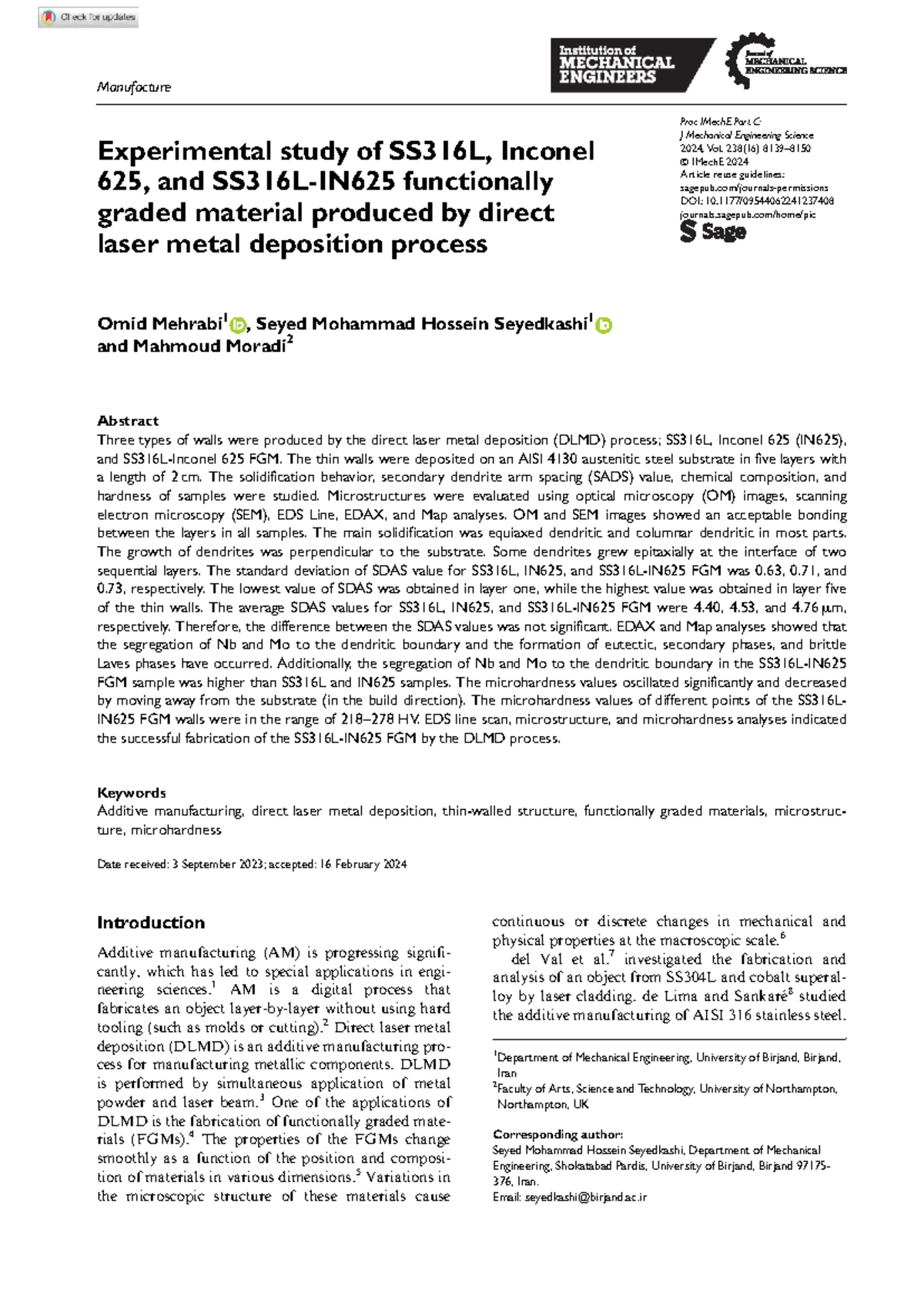 Experimental Study of SS316L, Inconel 625, and FGM via DLMD Process ...