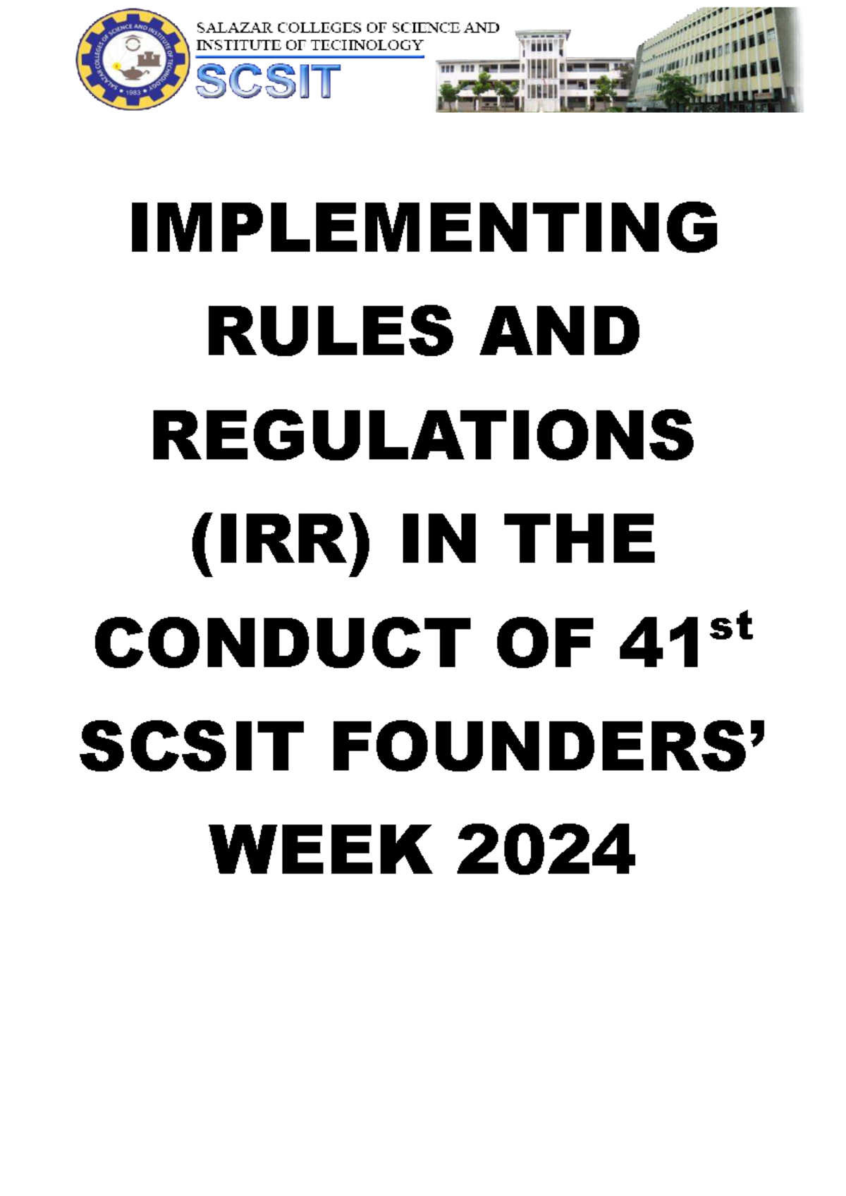 Founders Week 2024 IRR: Celebrating SCSIT Community & Events - Studocu