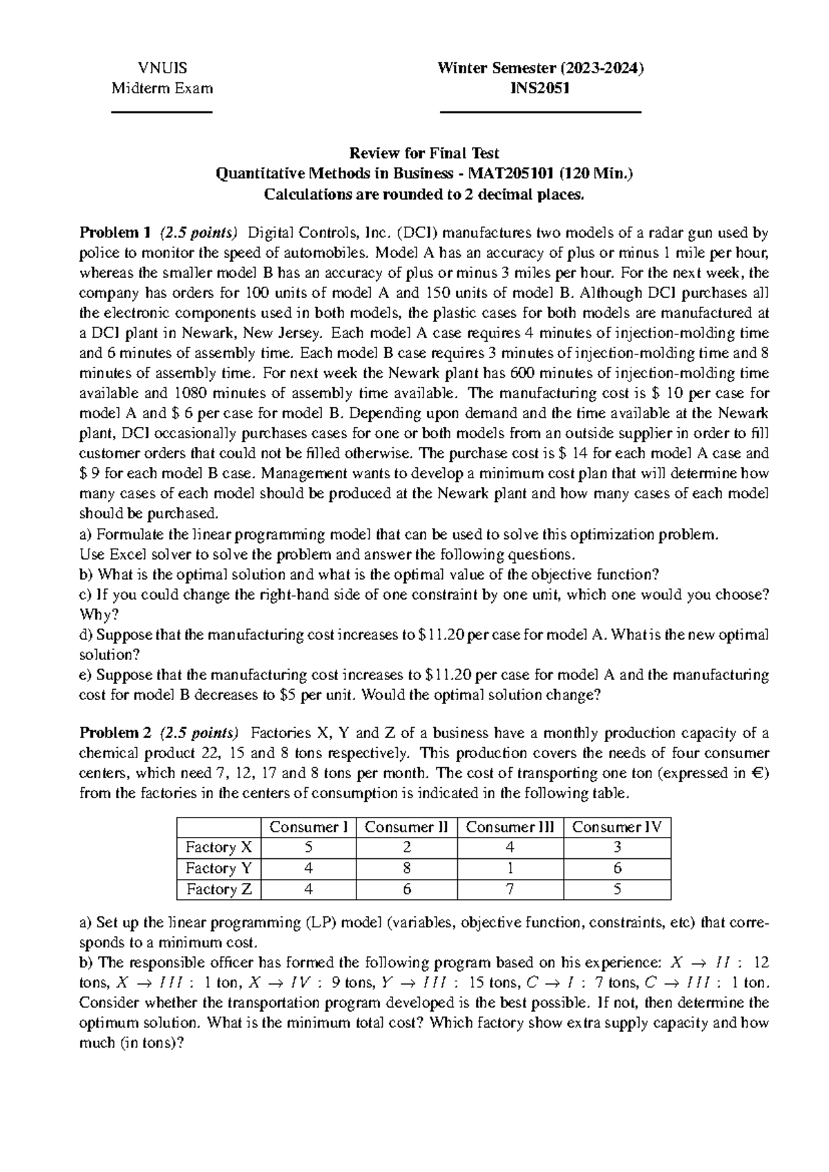 Final Review Test HK1 23 24 - VNUIS Winter Semester (2023-2024) Midterm ...
