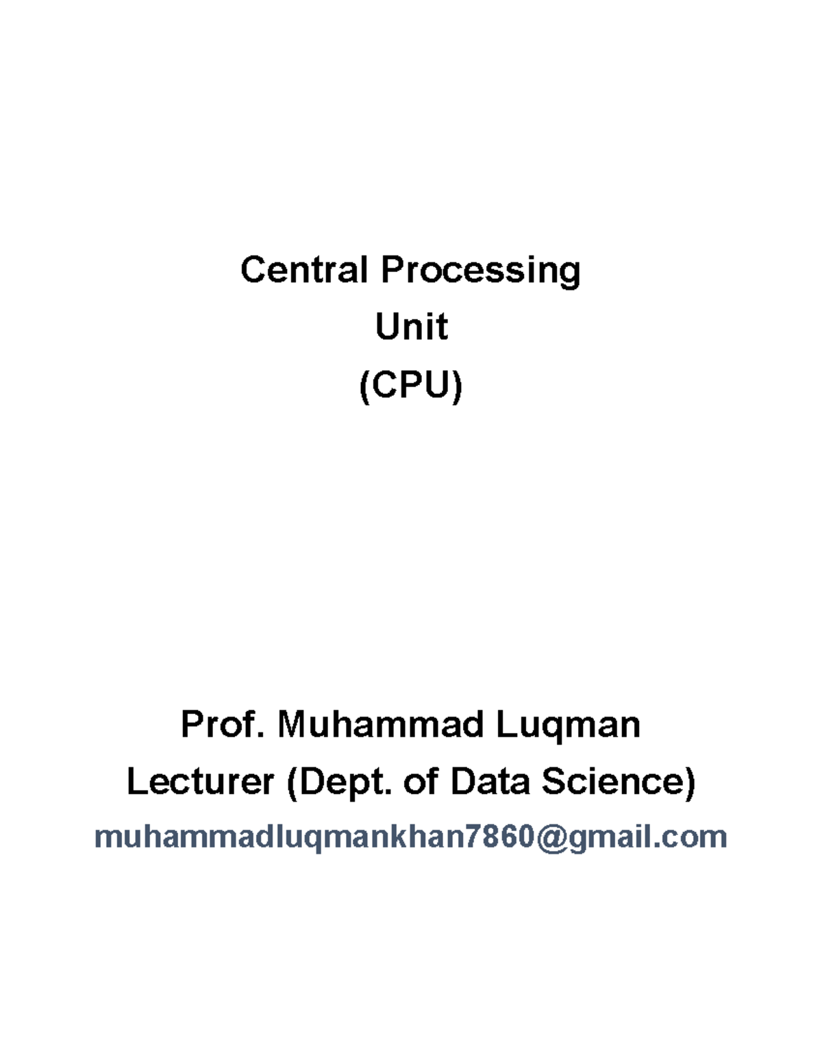 Central Processing Unit (CPU) Full Lecture Notes - Data Science 101 ...