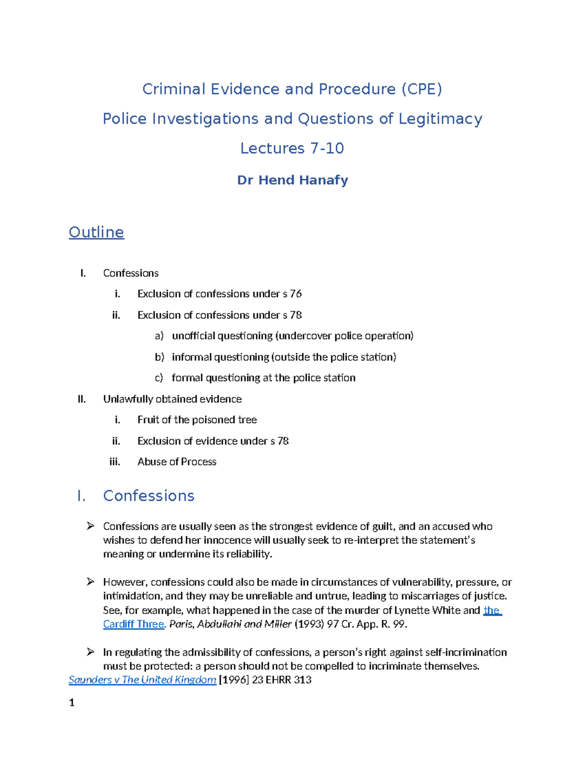 CPE Police Investigations: Legitimacy and Confessions Lectures 7-10-3 ...