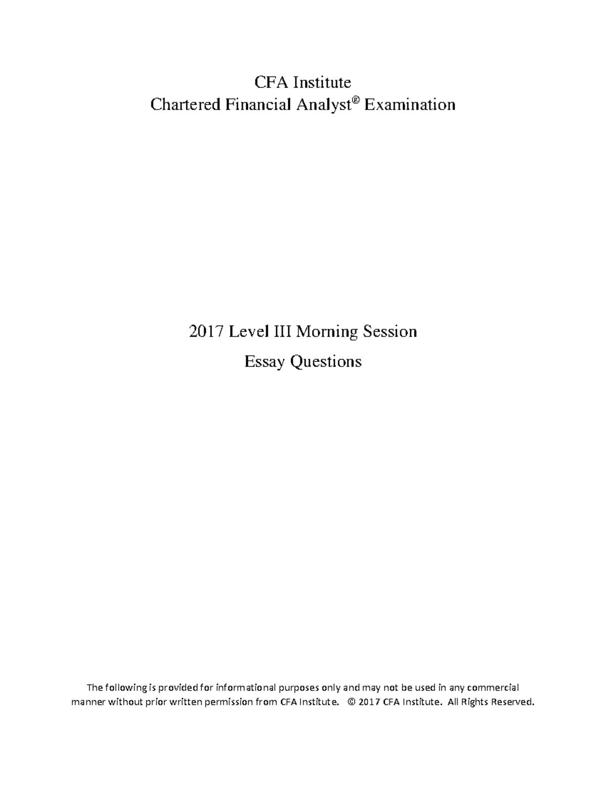 CFA Level III Morning Exam Essay Questions 2017 Analysis - Studocu