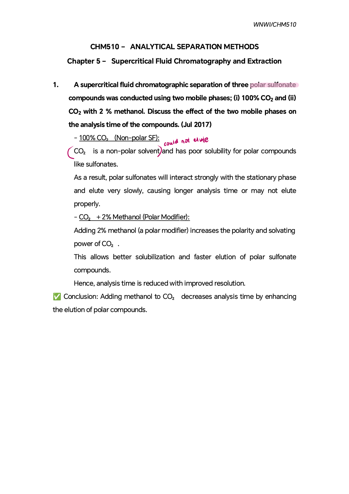 CHM510 Final Exam Chapter 5: Supercritical Fluid Chromatography ...
