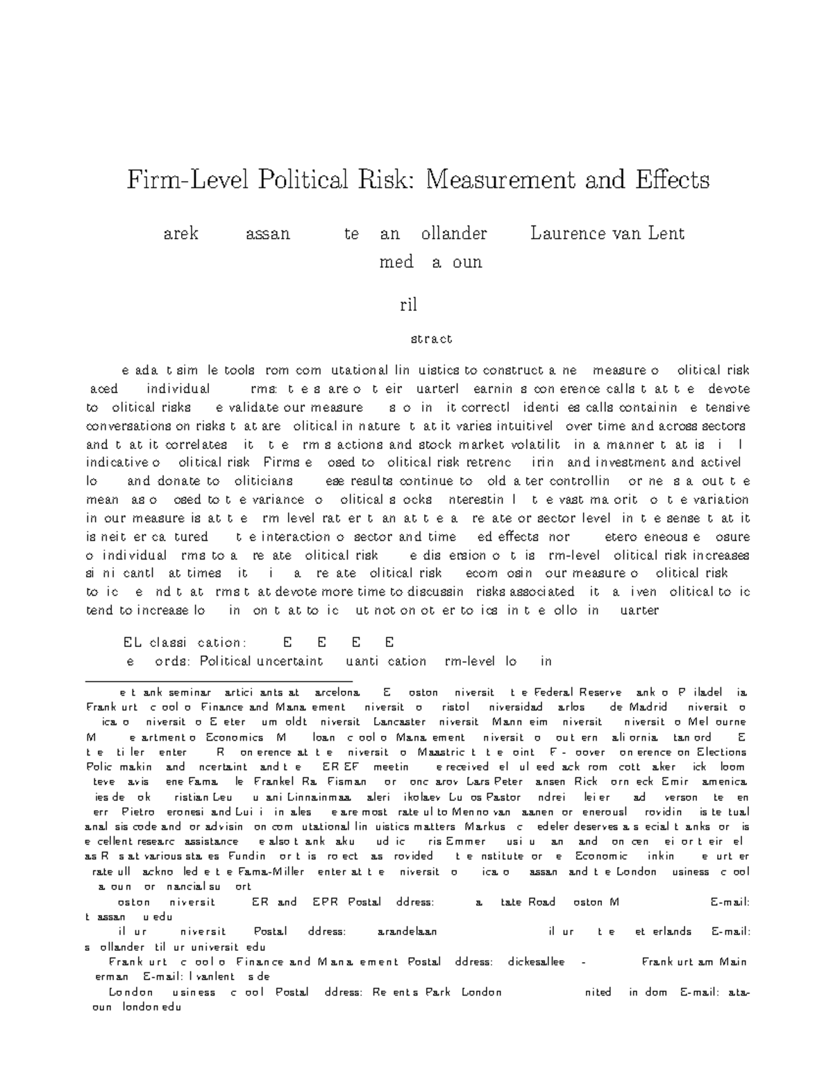 Firm-Level Political Risk Measurement and Its Economic Impacts - Studocu