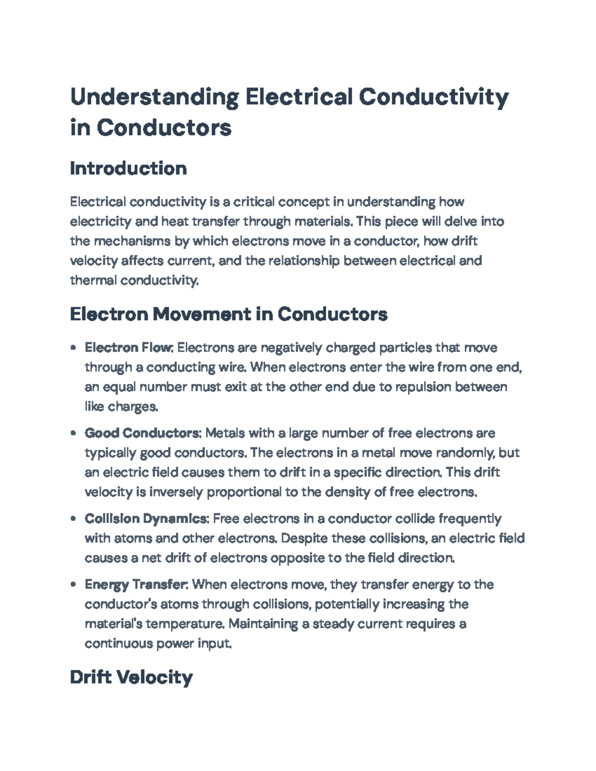 Understanding Electrical Conductivity in Conductors: Key Concepts (ENG ...