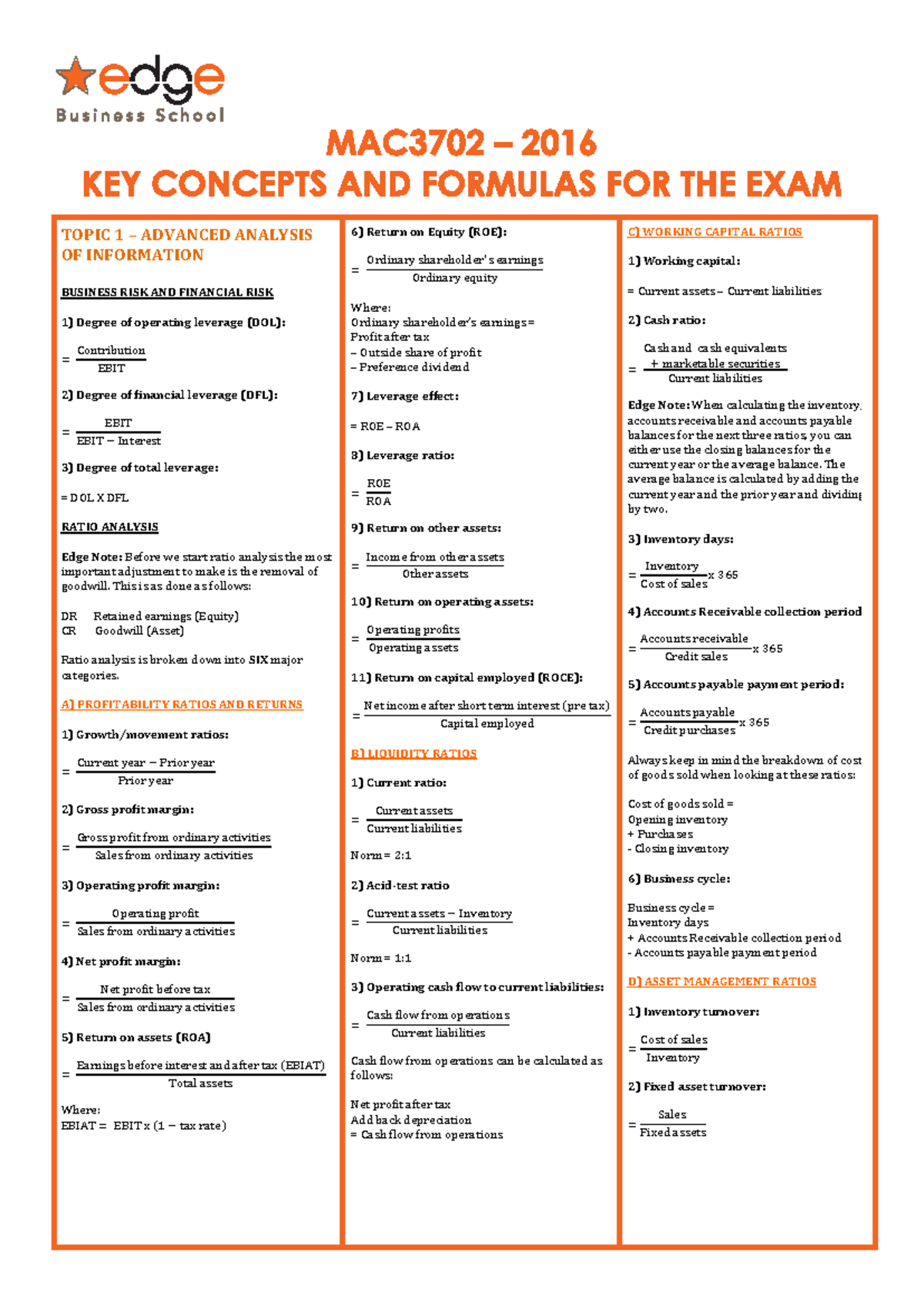 MAC3702 - Key Concepts & Formulas for Exam Preparation - Studocu