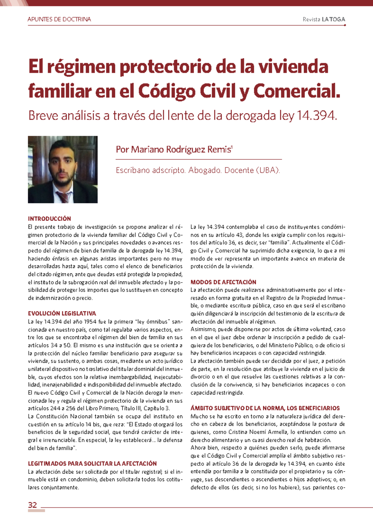 Análisis del Régimen Protectorio de la Vivienda Familiar en el C.C. y C ...