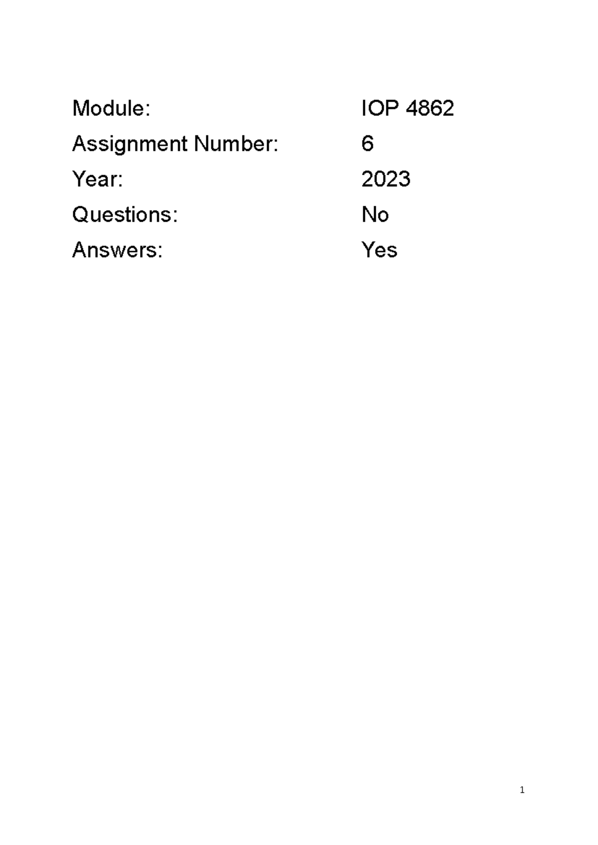 IOP4862 - Assessment 4- 2023 - Module: IOP 4862 Assignment Number: 6 ...