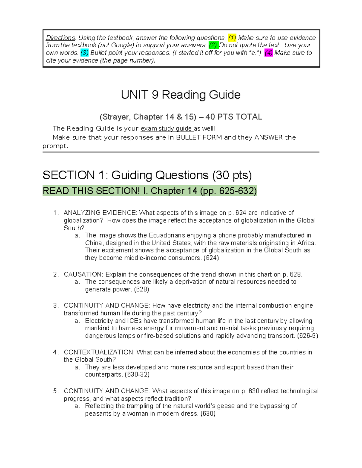 UNIT 9 Reading Guide: Exam Study Questions for Strayer Ch. 14-15 - Studocu